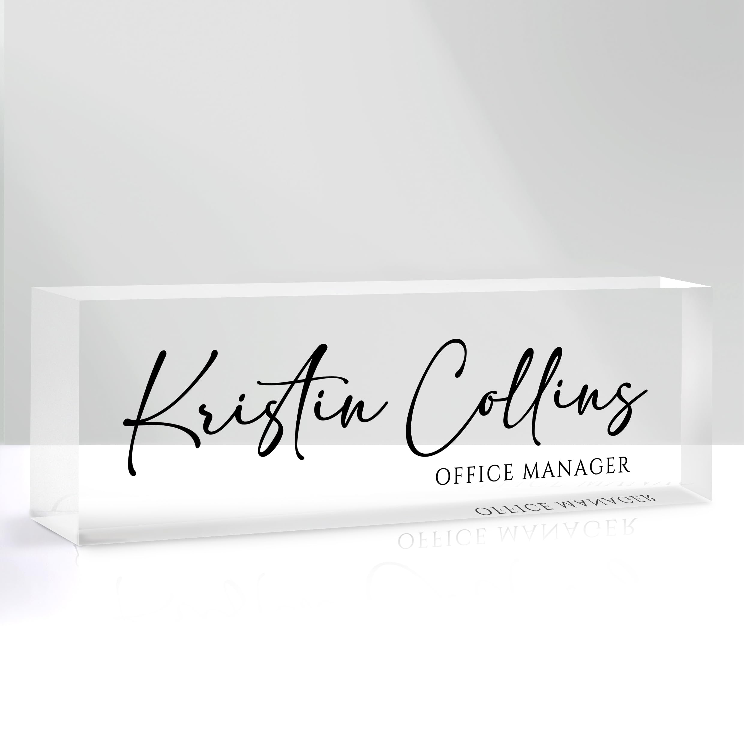 Personalized Acrylic Desk Name Plate - Custom Engraved Clear Glass Nameplate for Office, Teacher, Employee, Boss, Coworker & Nurse - Perfect Appreciation Gift for Women & Men - Ideal for Office Desks, Reception Areas & Workstations (Ink)