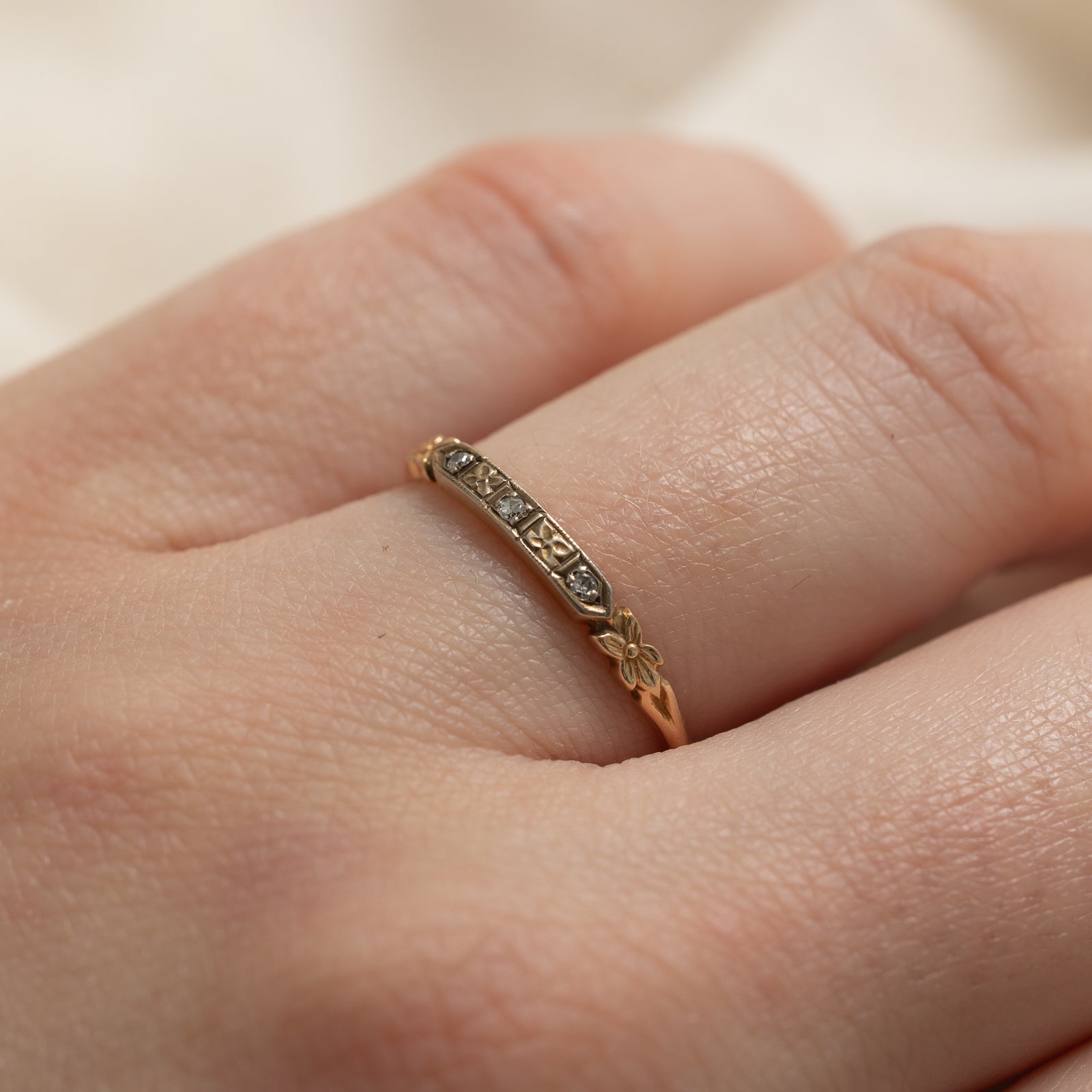 10K White Gold Diamond Engraved Ring for Women | 0.030ctw | Size 7.25 | Elegant Wedding Band, Anniversary Gift & Everyday Jewelry