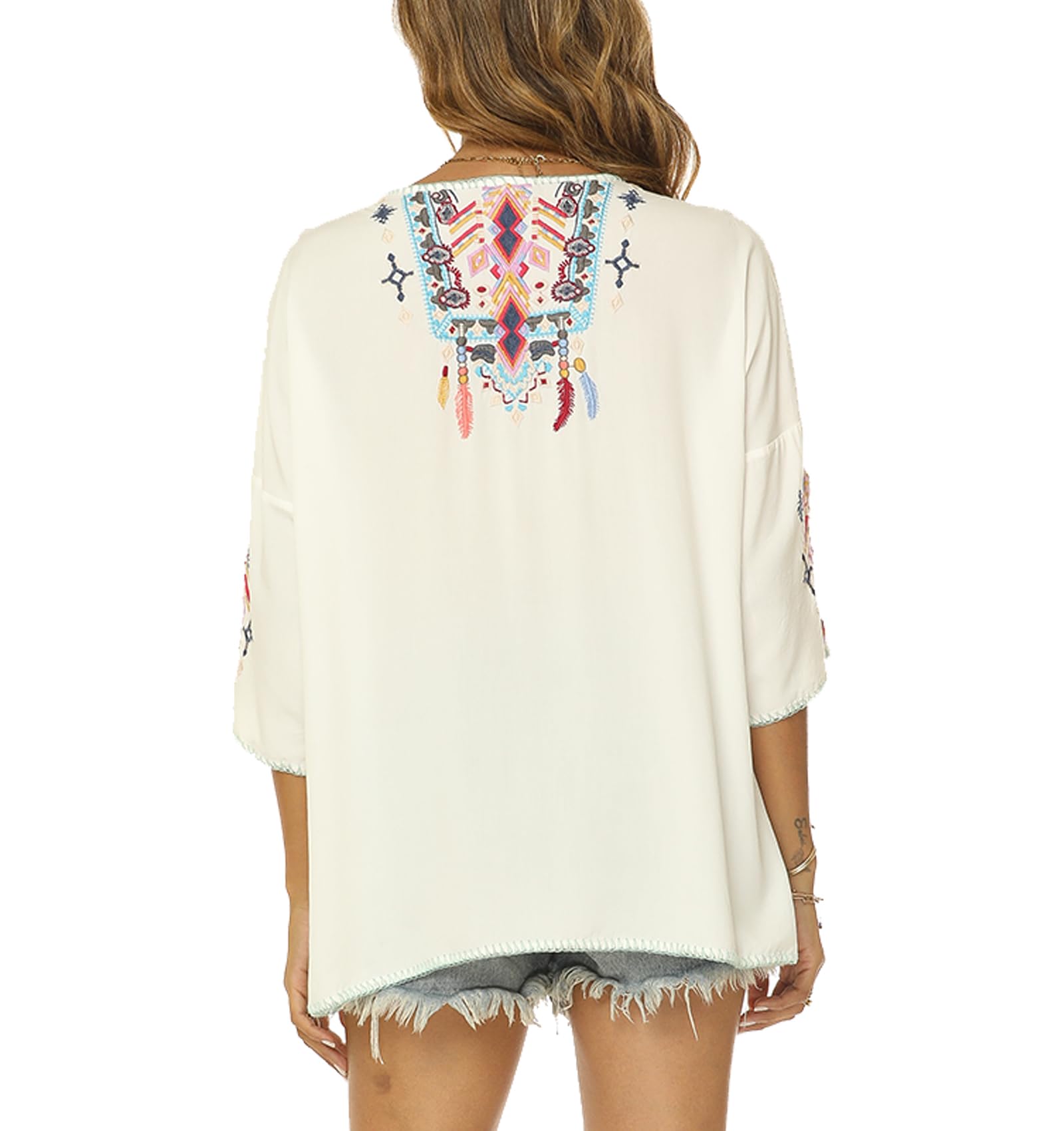 Higustar Mexican Embroidered Tops for Women | Traditional Boho Tunic Shirt | Plus Size Bohemian Blouse | Peasant Style Embroidered Clothing | Perfect for Music Festivals, Beach Vacations & Boho Fashion Outfits