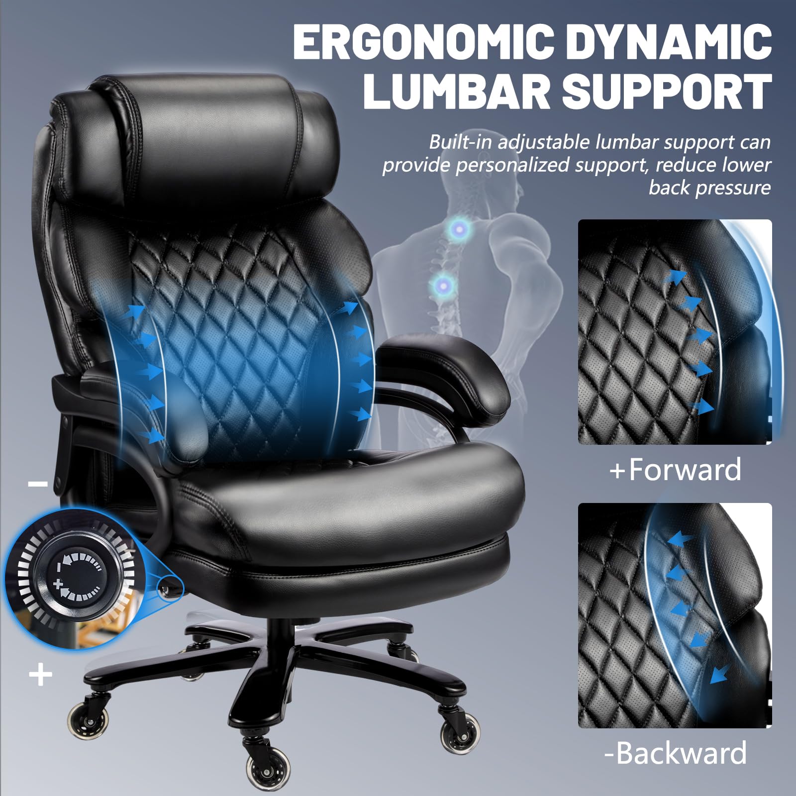 600LBS Heavy Duty Big and Tall Office Chair for Large People - High Back Executive Chair with Extra Wide Seat, Adjustable Lumbar Support & Ergonomic Design - Perfect Computer Desk Chair for Home Office, Gaming or Workspace