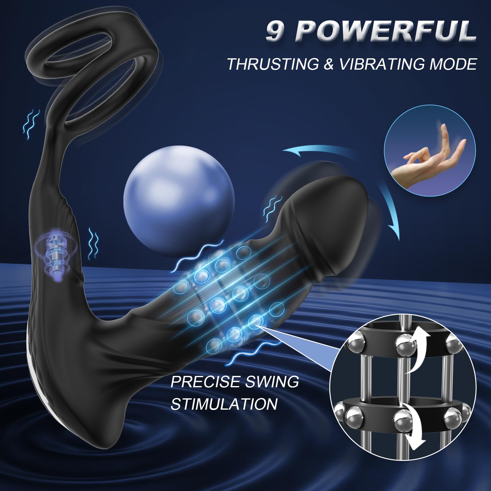 App Controlled Prostate Massager with 9 Vibration Modes - Dual Cock Ring Anal Vibrator for Men & Couples | Adult Sex Toy for Solo Play & Partner Intimacy
