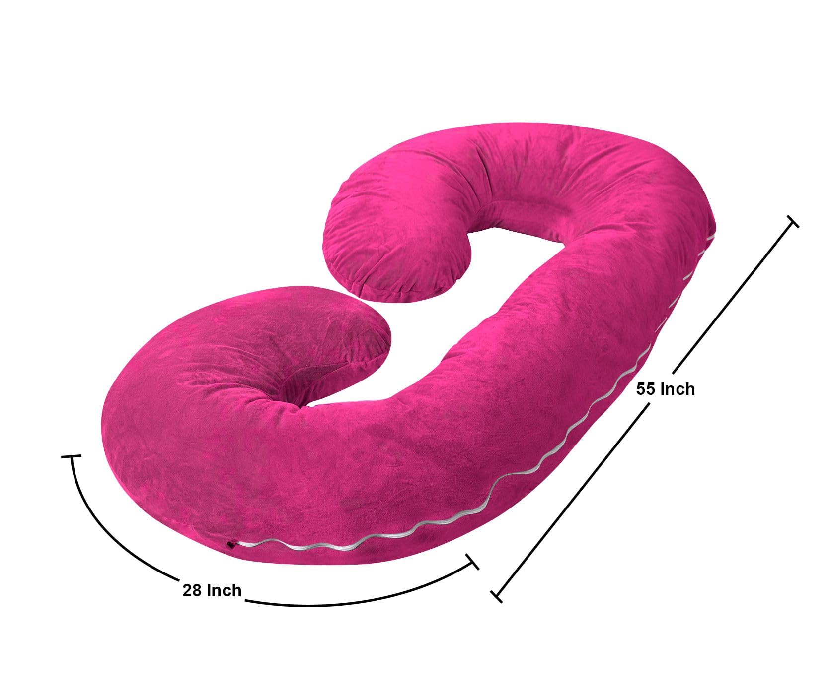 TONY'S TEXTILES 55-inch C-Shape Pregnancy Body Pillow with Egyptian Cotton Cover in Hot Pink - Maternity Support Pillow for Side Sleepers, Back Pain Relief & Comfortable Sleeping - Perfect for Pregnancy, Nursing, and Relaxation at Home