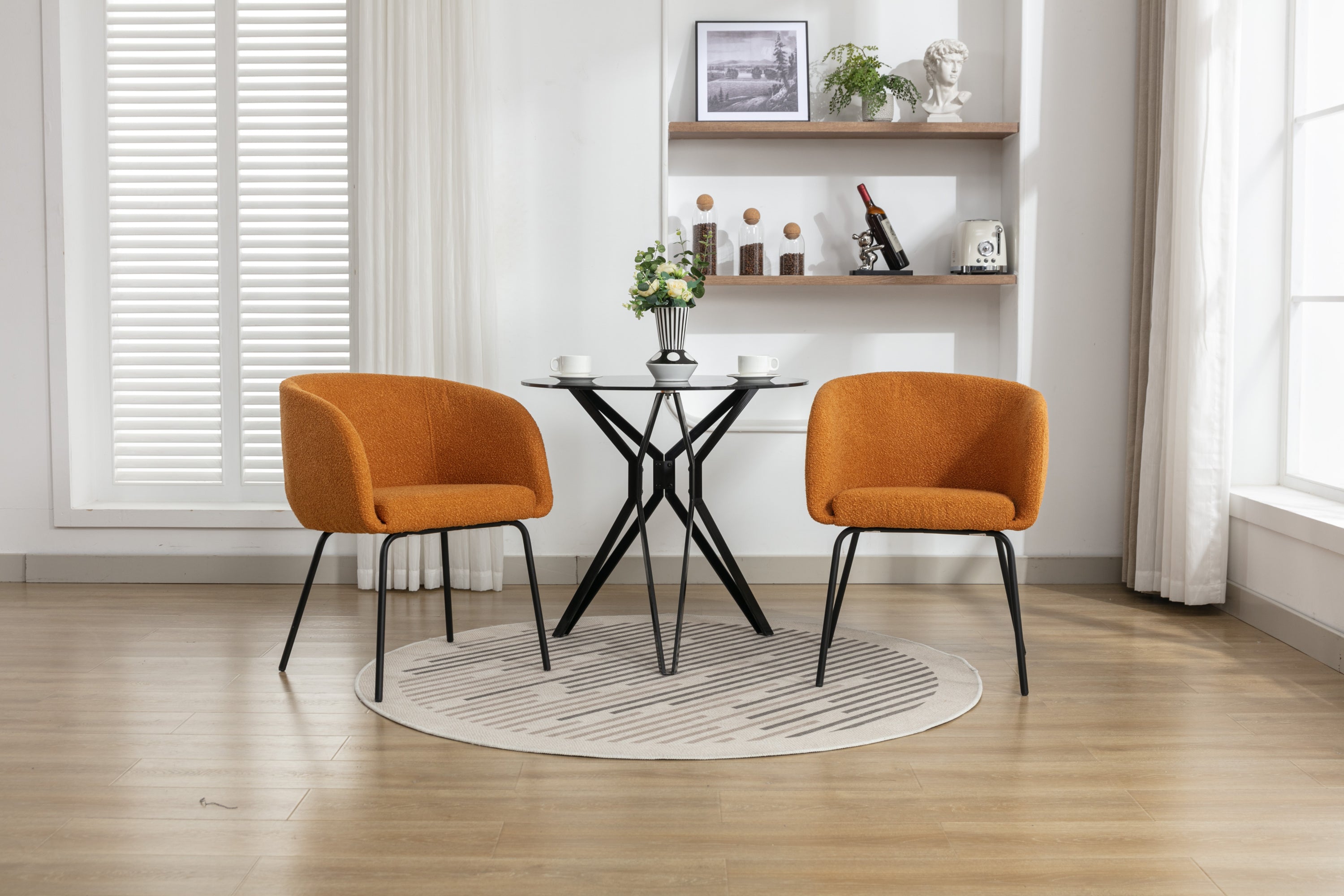 Boucle Fabric Dining Chairs with Black Metal Legs - Set of 2, Modern Ginger Upholstered Side Chairs for Kitchen, Dining Room, and Office