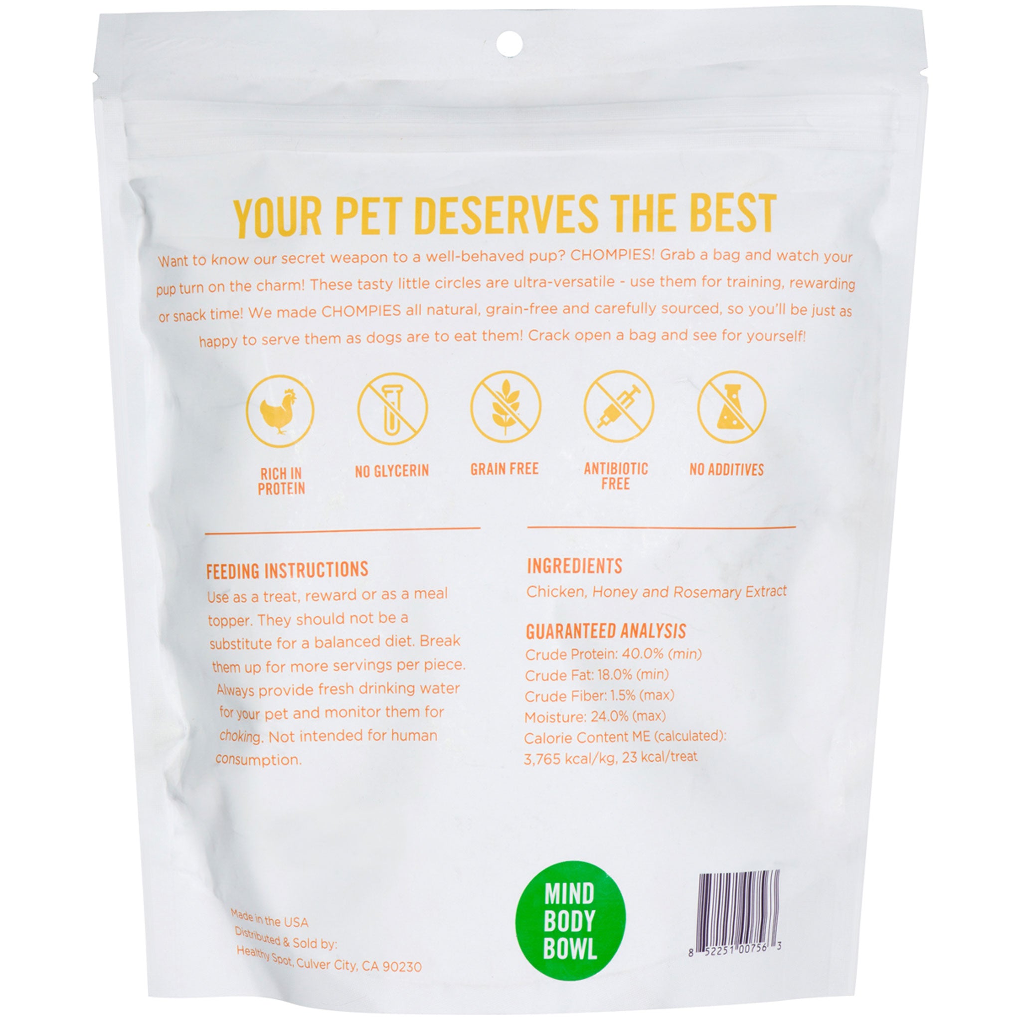Mind Body Bowl Chicken Chompies - Healthy Grain-Free Dog Treats for Training & Dental Care | Perfect for Small & Large Dogs at Home or Travel