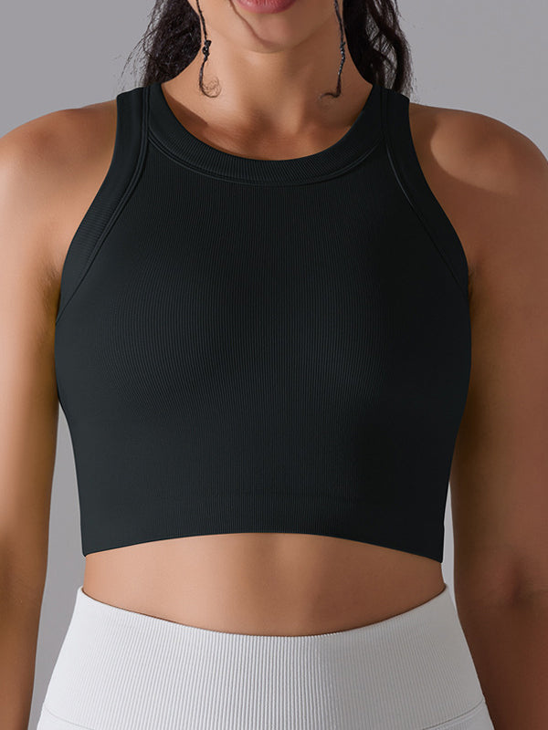 ZASUWA Women's Solid Color Ribbed Stretch Tight Round Neck Tank Top - Perfect for Yoga, Workouts, and Casual Wear