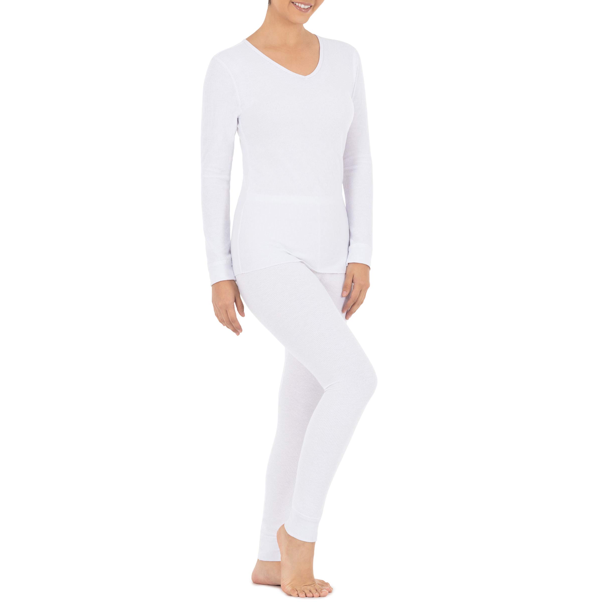Fruit of the Loom Women's Micro Waffle Thermal V-Neck Long Sleeve Shirt - Soft Warm Winter Base Layer for Layering, Outdoor Activities & Casual Wear