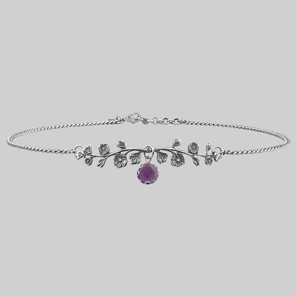 Dark Bloom Amethyst Choker Necklace in Sterling Silver - Elegant Gothic Jewelry for Women, Perfect for Evening Parties & Special Occasions