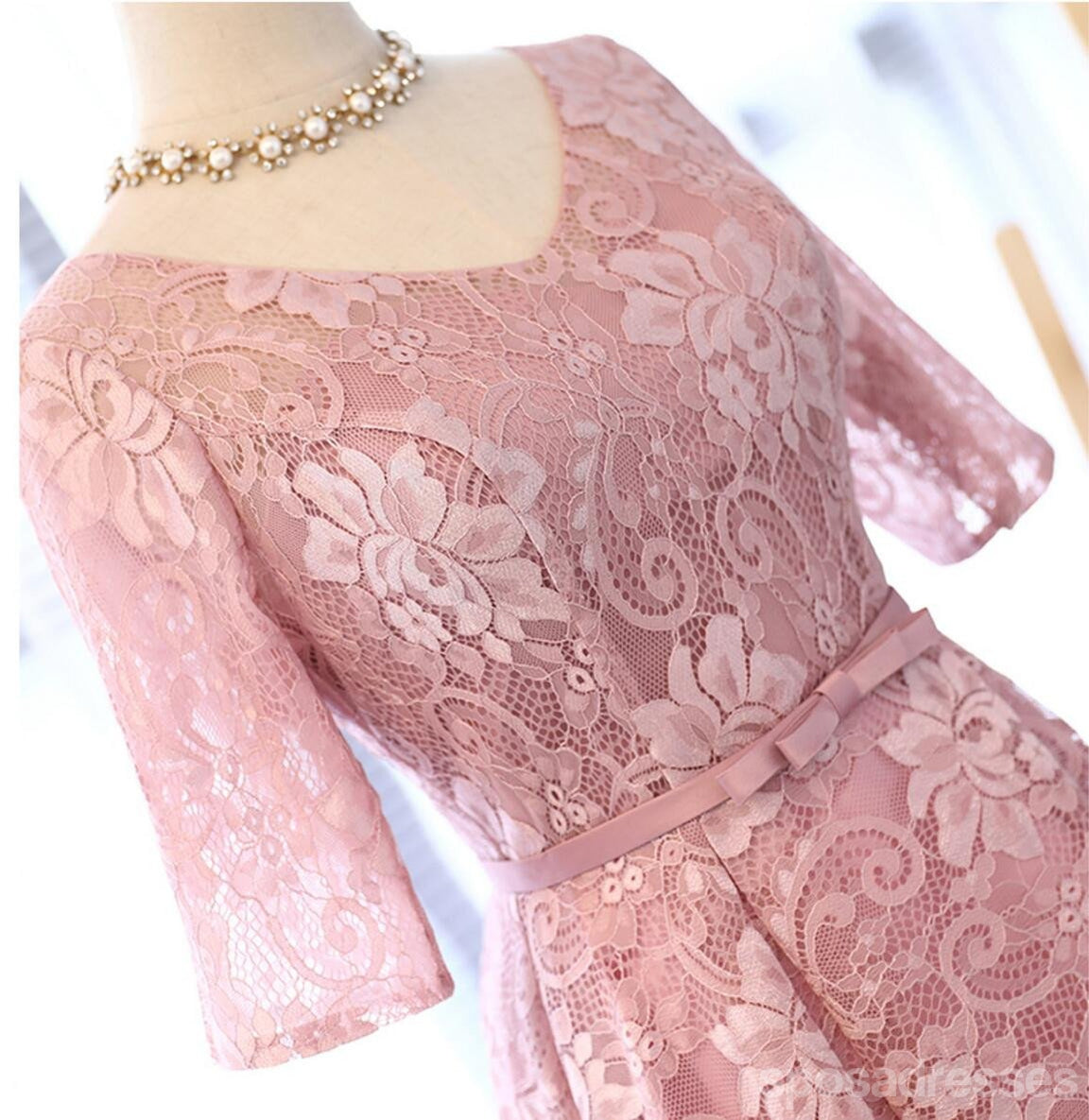 Elegant Long Sleeve Lace High-Low Pink Prom Dress for Homecoming | Affordable Sweet 16 Party Dress | Cocktail Dress for Special Occasions | Perfect for Prom, Homecoming & Formal Events | CM330