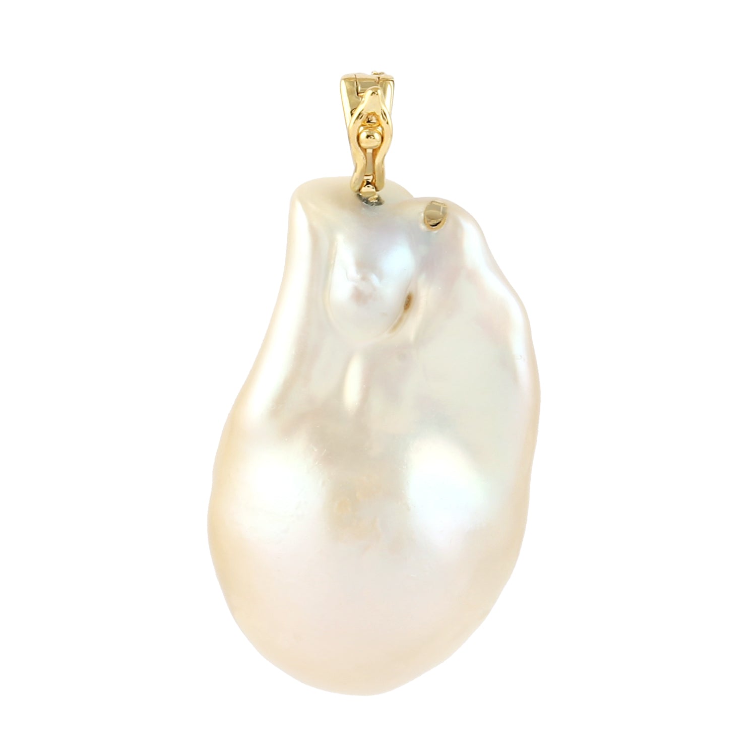 14K Yellow Gold Bezel Set Diamond and Baroque Pearl Pendant - Elegant Designer Jewelry for Women, Perfect for Weddings, Parties & Special Occasions