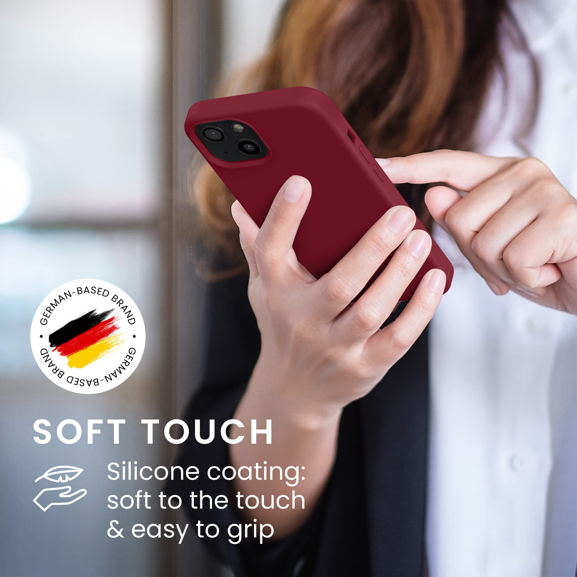 kwmobile Shockproof TPU Silicone Case for Apple iPhone 13 - Soft Matte Finish, Rhubarb Red - Perfect for Everyday Protection & Grip