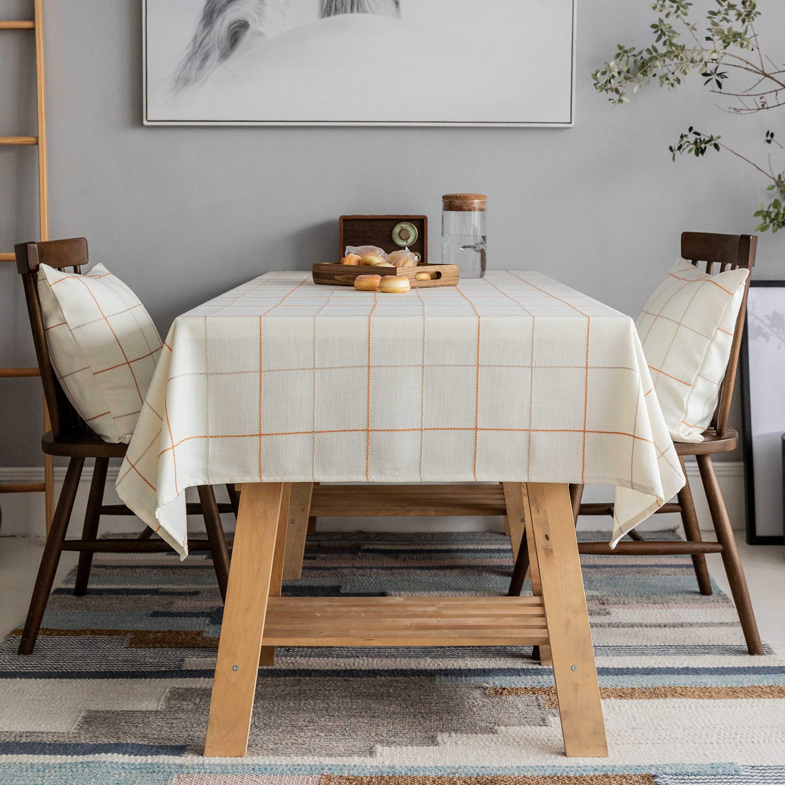 Farmhouse Style Rectangular Tablecloth 52x102 Inch - Cream Cotton Table Cover for Dining, Buffet, Parties & Outdoor Camping | Rustic Decor for Kitchen, Picnic & Holiday Gatherings