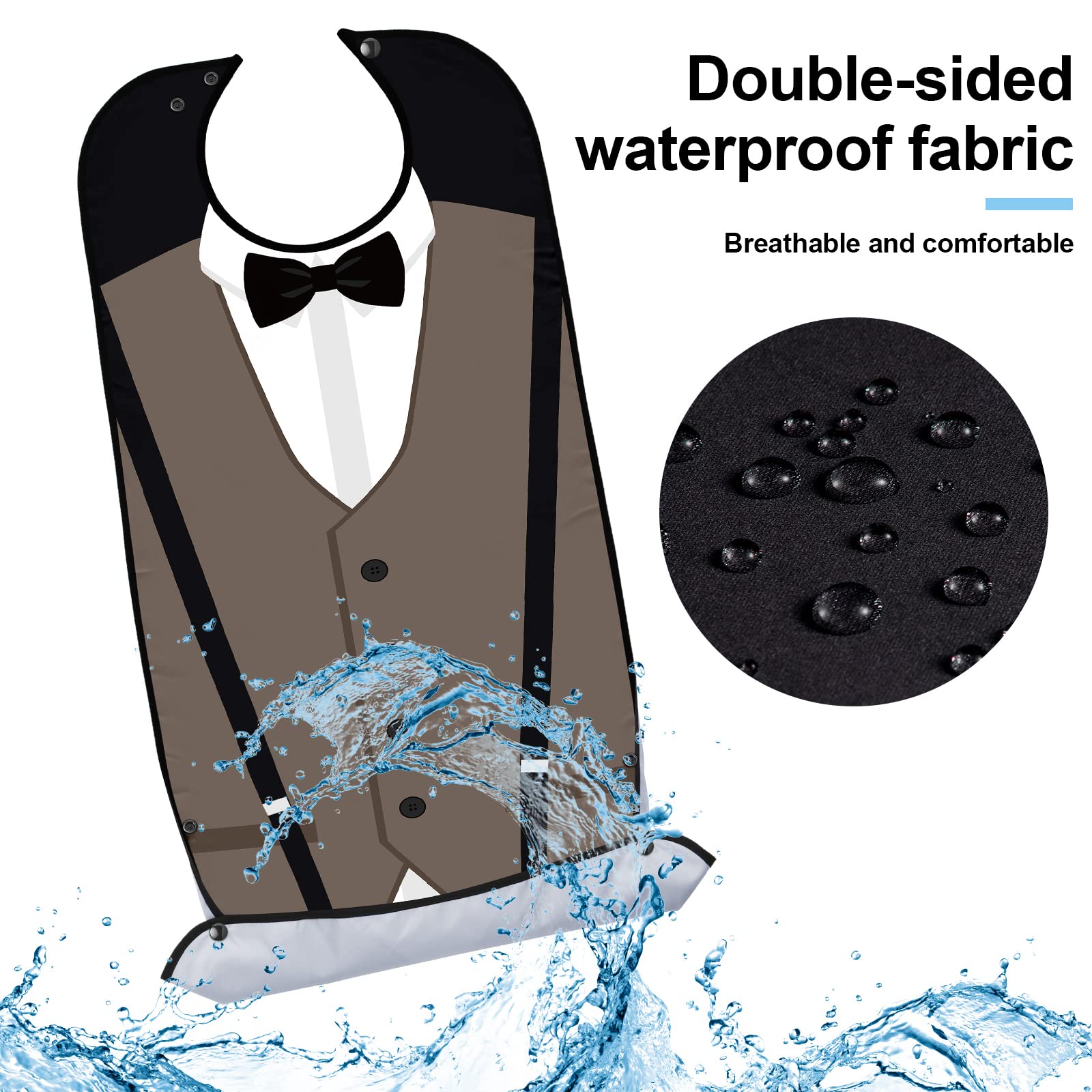 SATINIOR 6 Pack Waterproof Adult Bibs for Men & Elderly - Reusable Washable Crumb Catcher Eating Bibs - Perfect for Dining, Nursing Homes & Dementia Care (Great Father's Day Gift Idea)