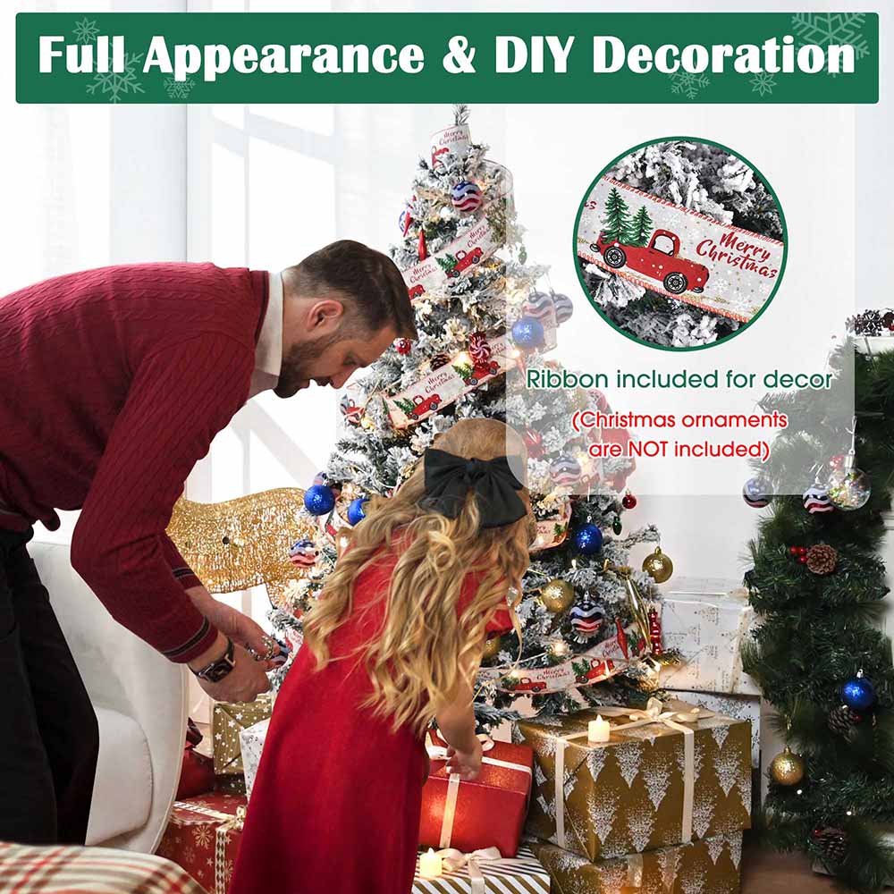 5ft Pre-Lit Frosted Christmas Tree with Ribbon Decorations & Metal Stand - Perfect for Living Room, Office Holiday Decor & Christmas Party Decoration