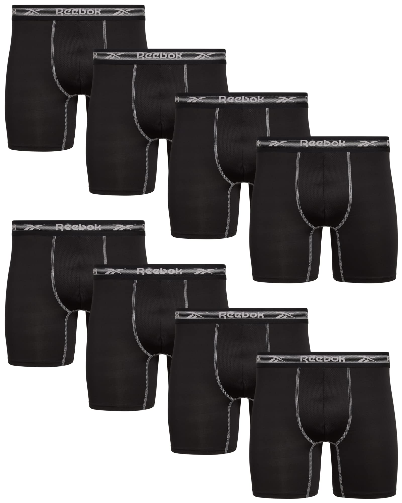 Reebok Men's Performance Boxer Briefs - 8 Pack Moisture-Wicking Underwear for Sports & Daily Wear