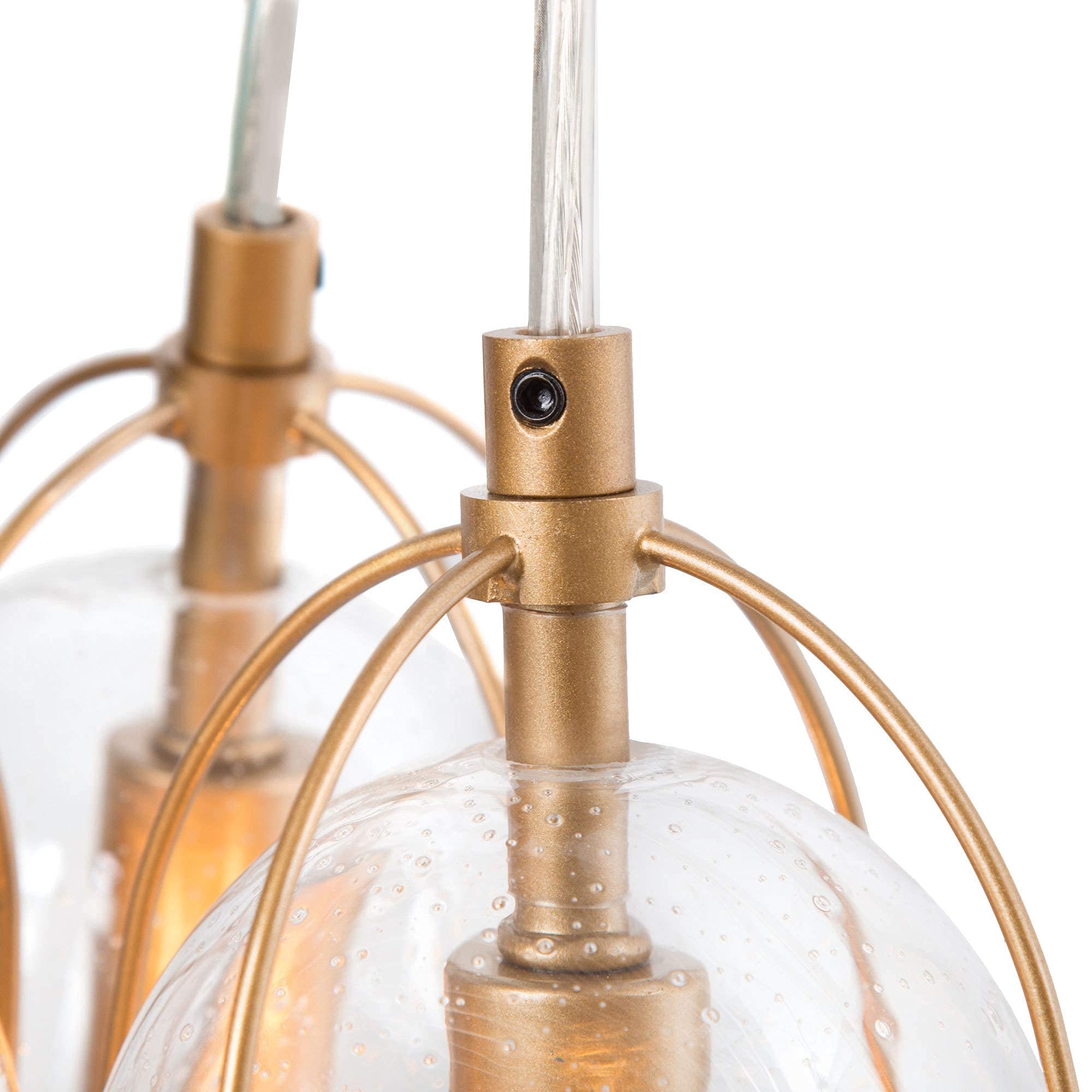 Modern Gold Chandelier - 3-Light Pendant Lighting Fixture with Seeded Glass Shades for Dining Room, Kitchen Island, Bedroom & Living Room | Elegant Ceiling Hanging Light for Home Decor & Interior Design