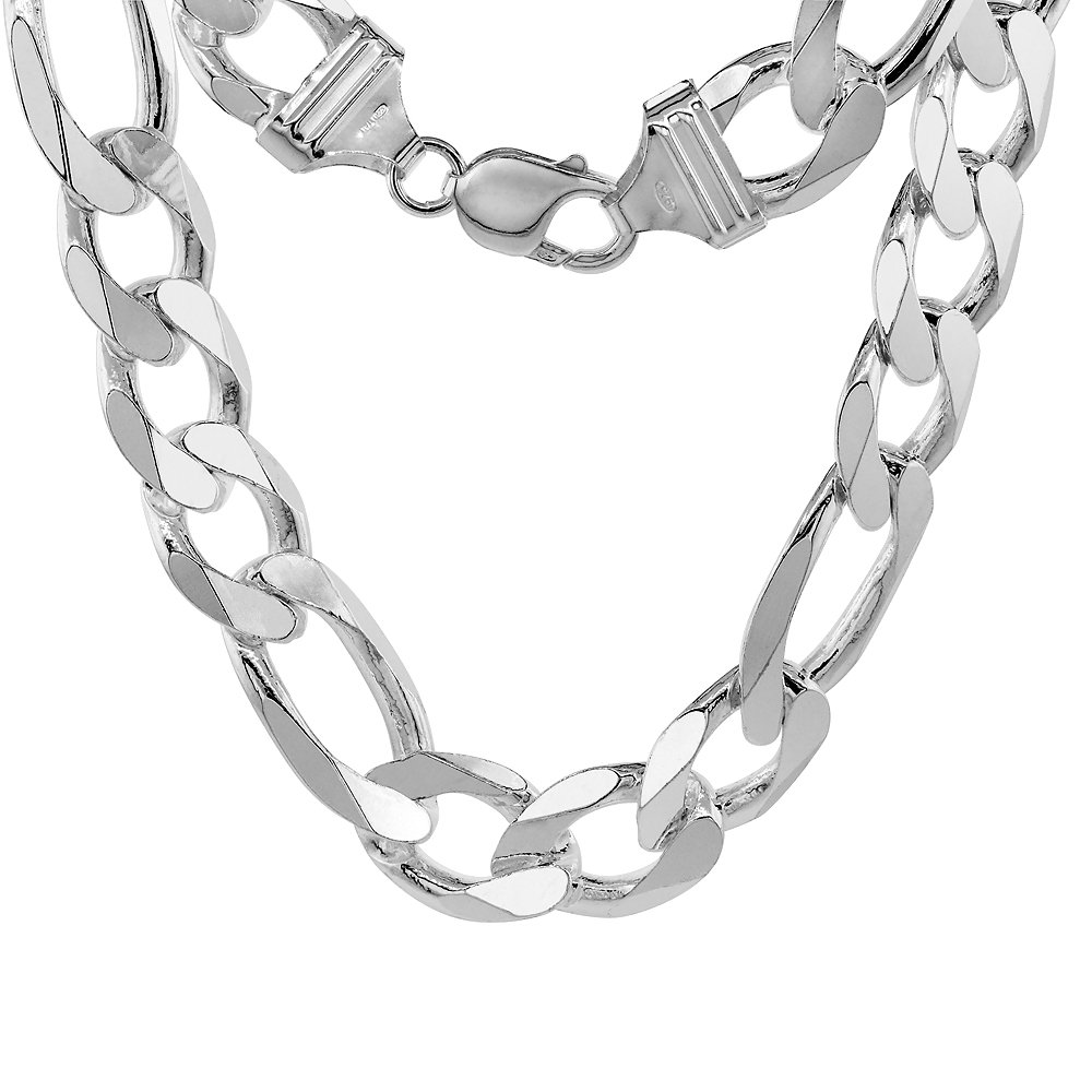 Sterling Silver 15mm Figaro Link Chain Necklace & Bracelet Set for Men and Women - Nickel Free, Beveled Edge, 8-30 Inch Adjustable - Perfect for Gifts, Weddings, and Everyday Wear