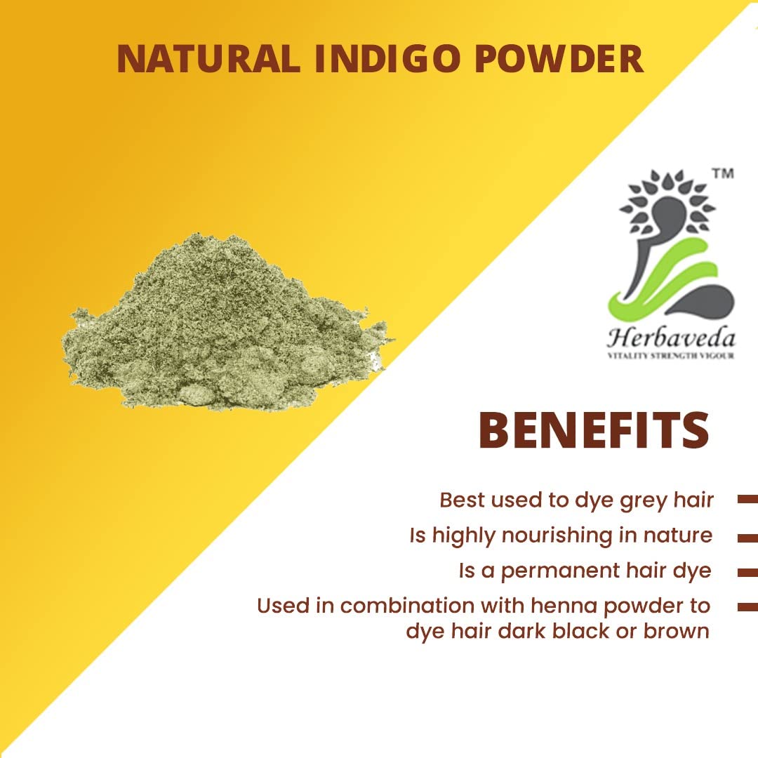 Herbaveda Natural Indigo Powder for Black Hair - 200g | Pure Indigofera Tinctoria | Chemical-Free Hair Dye | Perfect for Gray Coverage & Natural Hair Coloring at Home