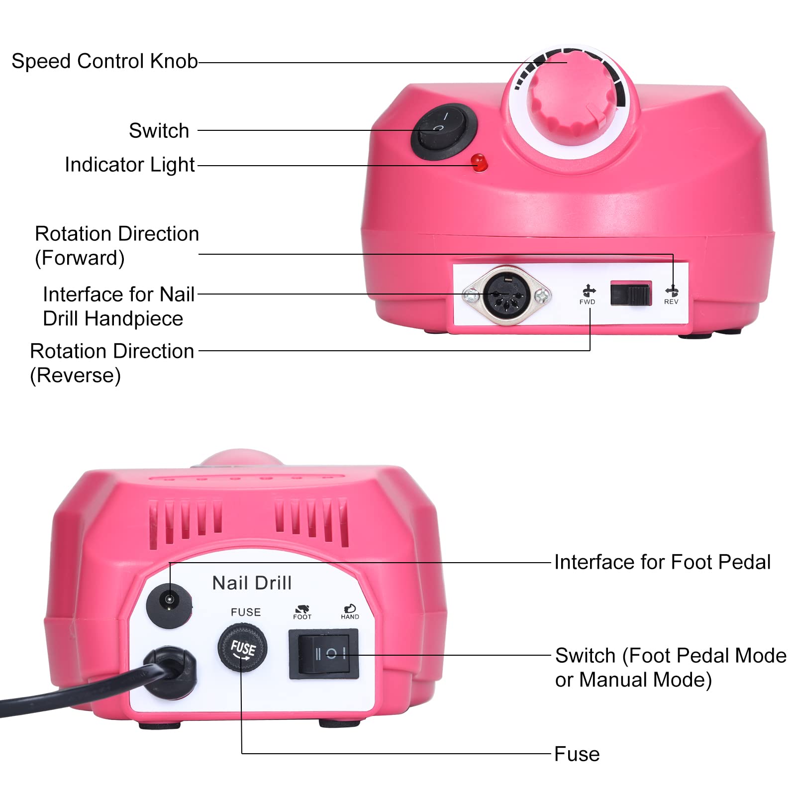 35000RPM Professional Electric Nail File with Foot Pedal & Pen Holder - High Speed Nail Drill for Acrylic Nails, Manicure, Pedicure, Cuticle Removal & Nail Polishing - Perfect for Salon & Home Nail Care
