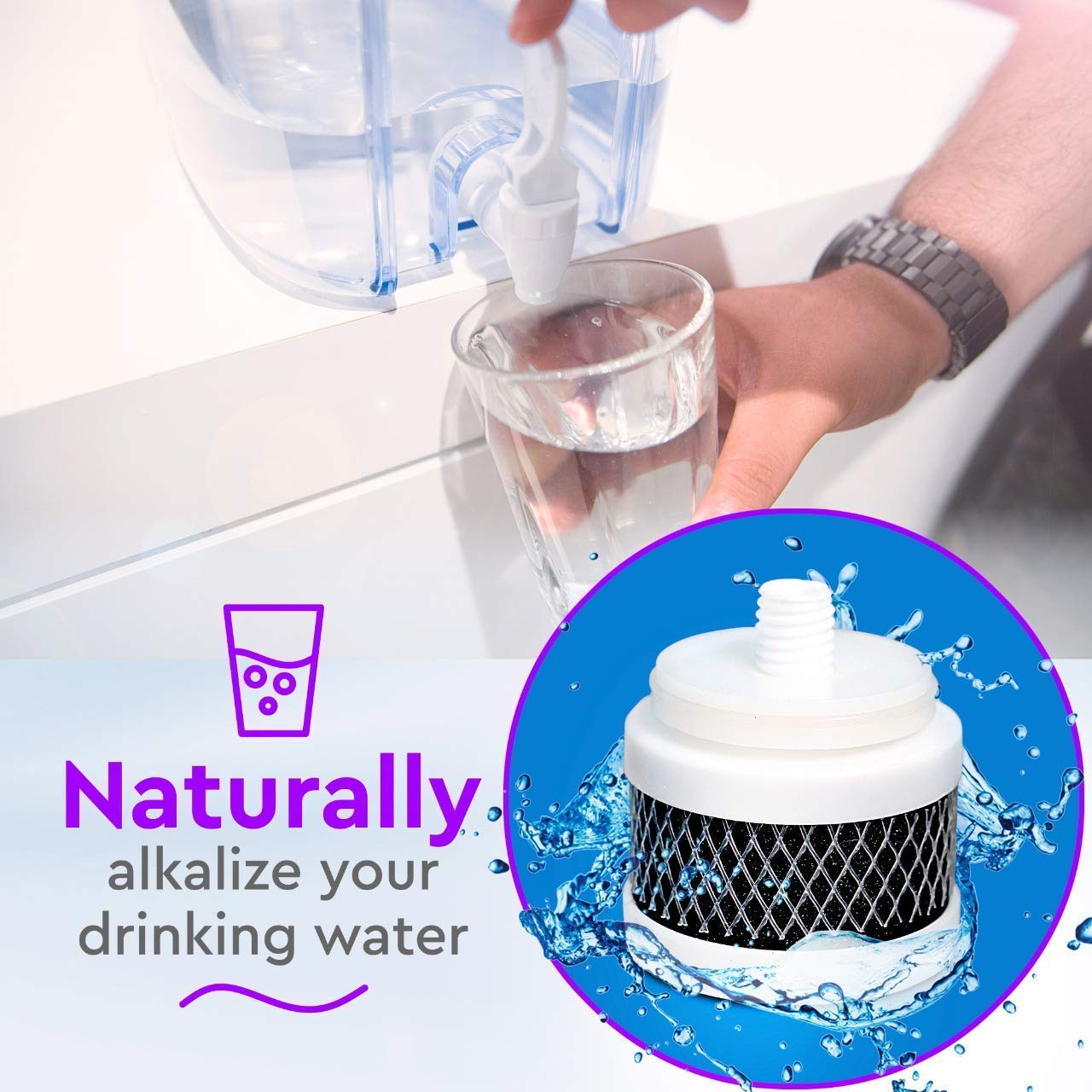 Opti CHILL Alkaline Water Refrigerator Filter Unit with 2 Extra OEM Replacement Filters (120 Gallon Capacity) - Improve Drinking Water Quality for Home & Office Use