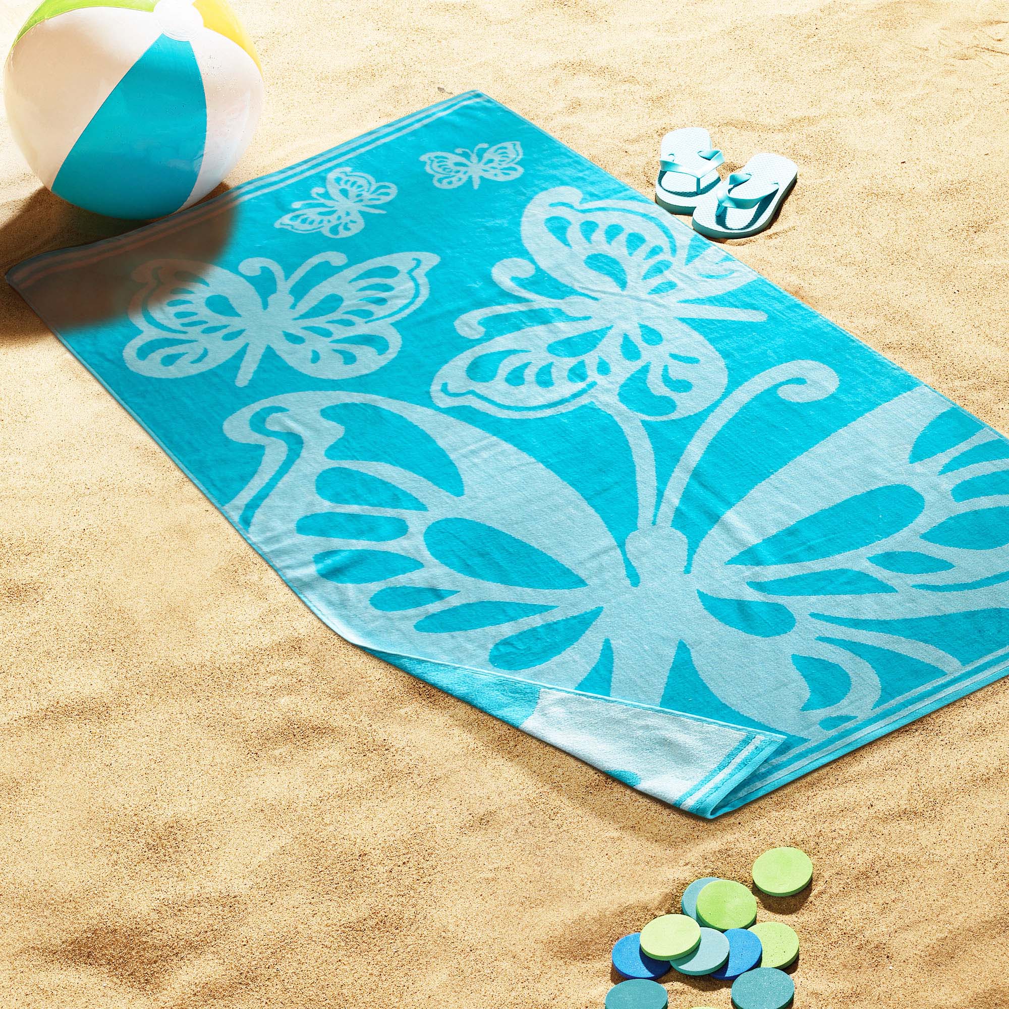 Soft Cotton Oversized Butterfly Beach Towel Set - 2 Piece Bath & Pool Towels for Summer, Travel, and Outdoor Activities
