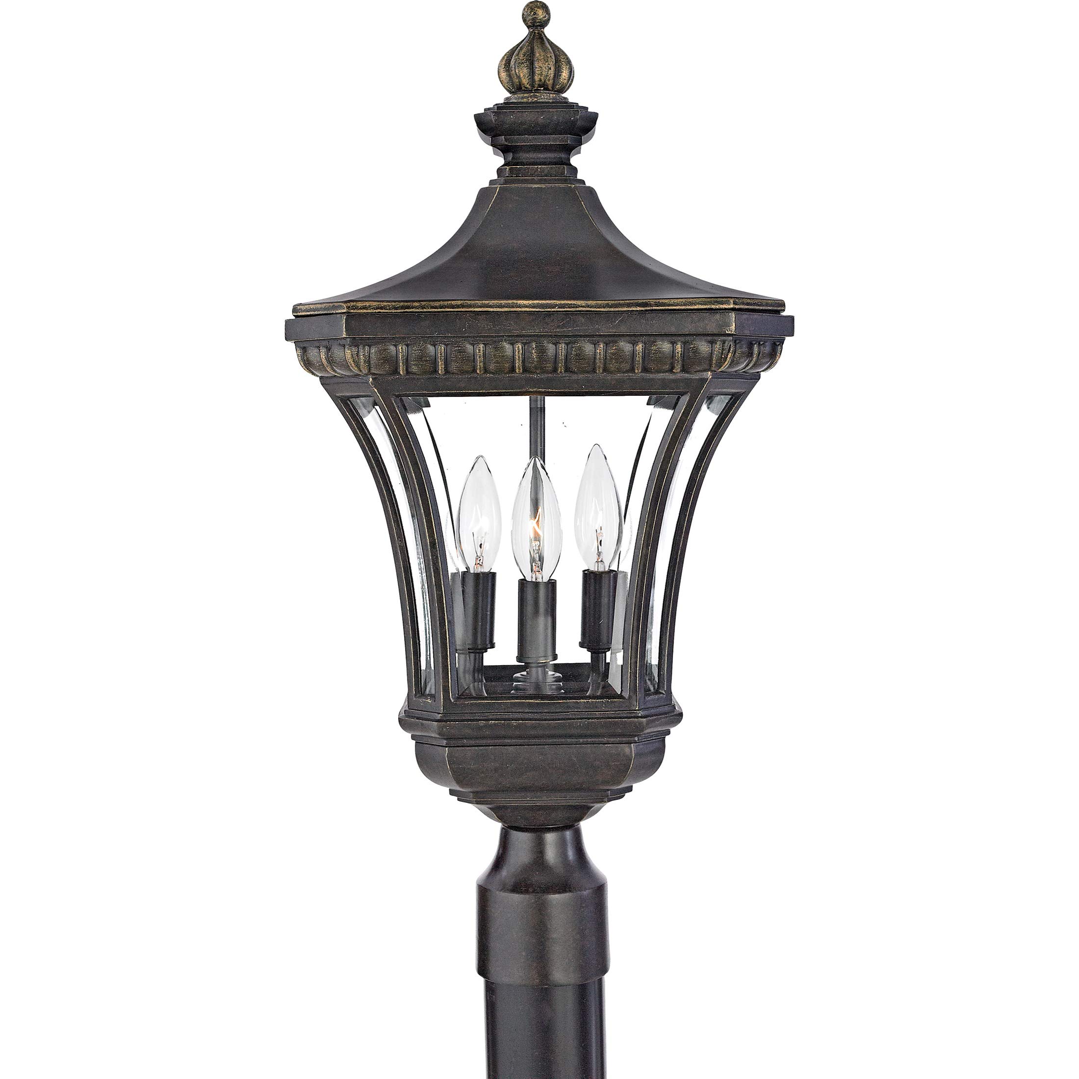 Quoizel Devon 3-Light Imperial Bronze Outdoor Post Lantern - Weatherproof Exterior Lighting for Porch, Garden & Pathway - Perfect for Traditional & Colonial Home Decor