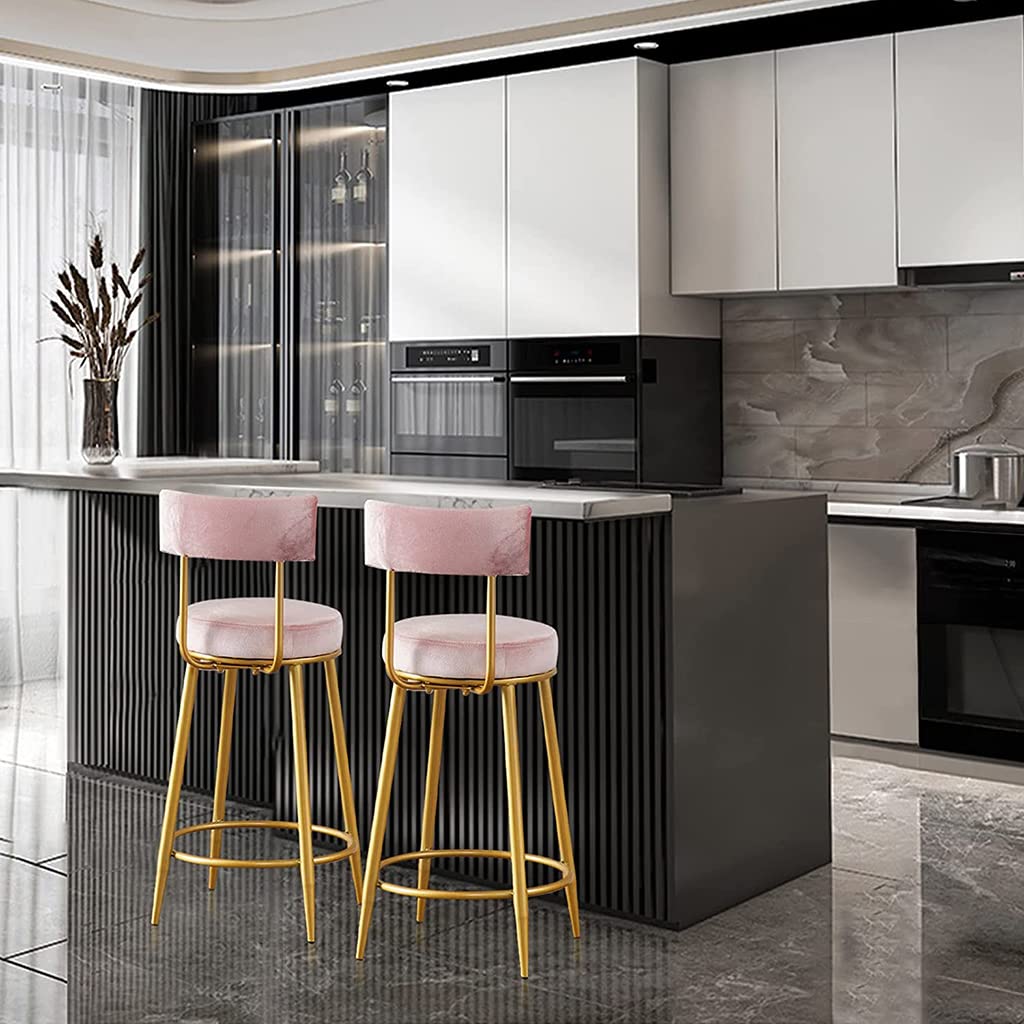 Luxury Velvet Upholstered Counter Bar Stool with Golden Metal Legs & Footrest - Modern Kitchen Island Breakfast Stool for Home, Pub, Bar & Restaurant - Perfect for Entertaining, Dining & Relaxing