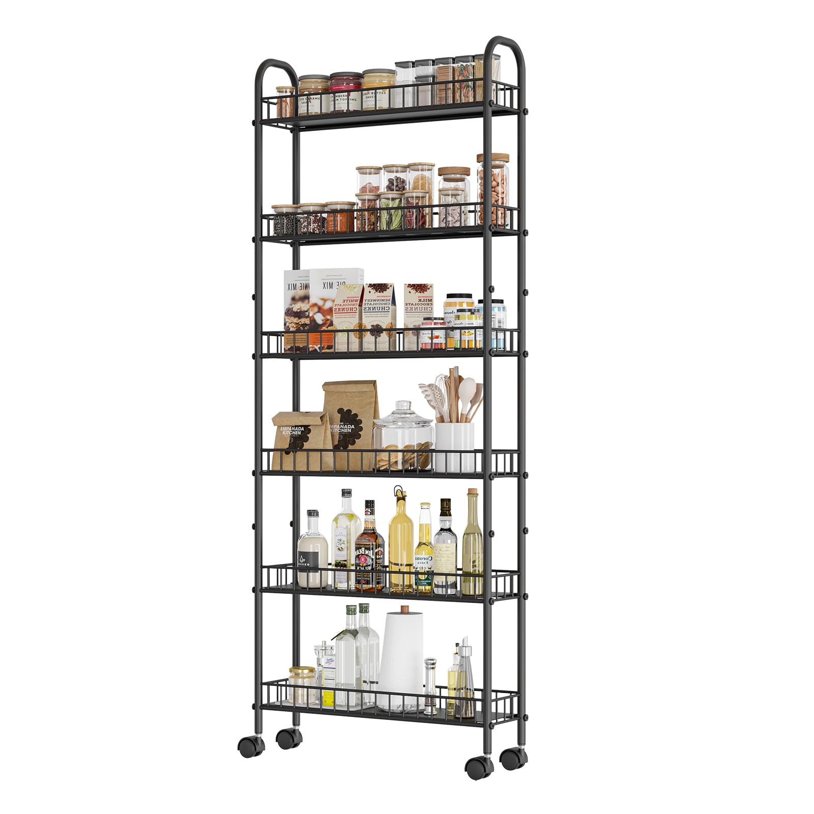 6-Tier Slim Rolling Storage Cart with Wheels - Metal Mobile Shelving Organizer for Office, Kitchen, Bathroom & Laundry Room - Space-Saving Narrow Utility Cart (6 Inches Wide) - Perfect for Small Spaces, Closet Organization & Home Storage Solutions