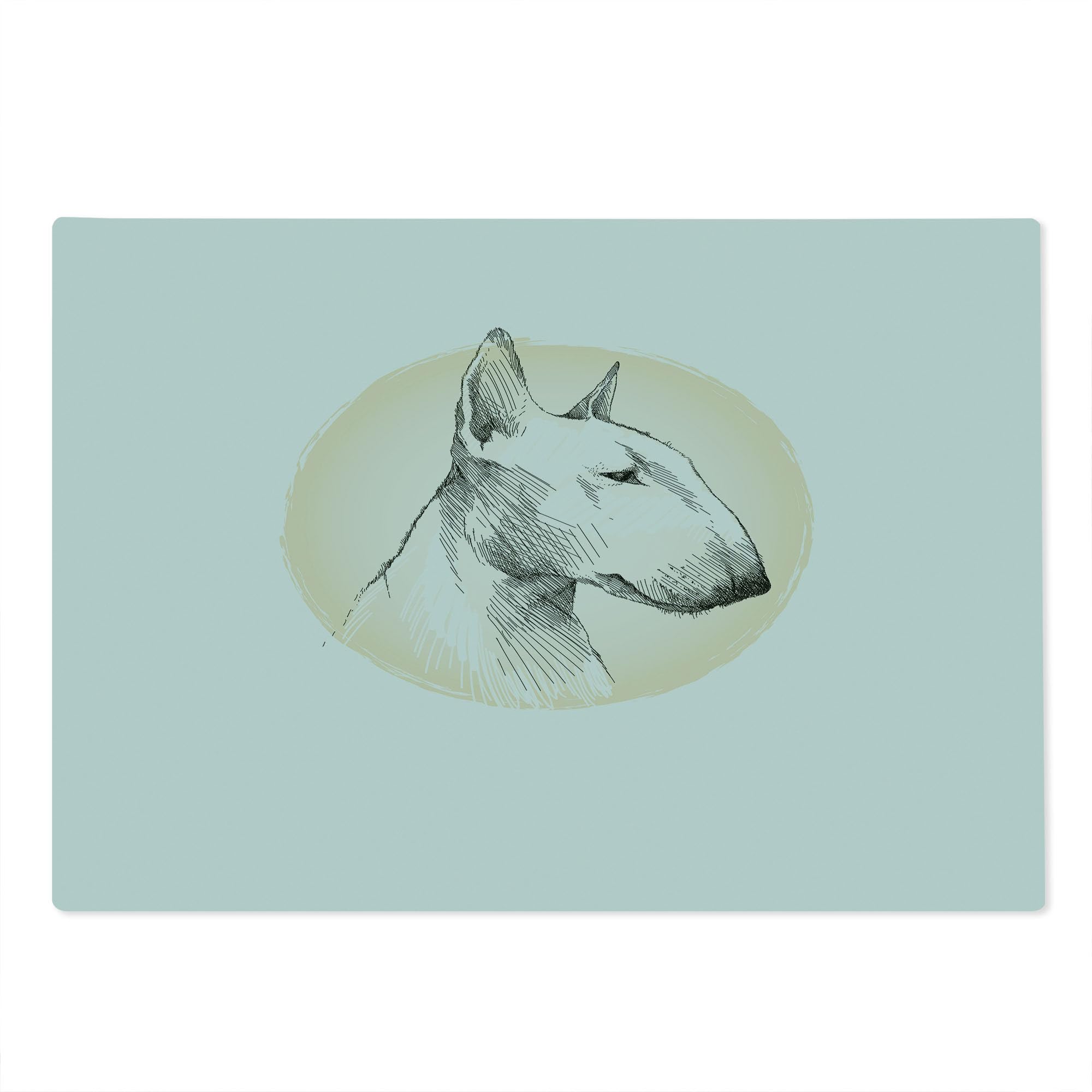 Lunarable Bull Terrier Tempered Glass Cutting Board - Hand Drawn Dog Sketch with Breed Name - Large Round Decorative Serving Board in Beige, White, Charcoal Grey & Dark Pink - Perfect for Kitchen Prep, Charcuterie Serving & Dog Lover Gifts