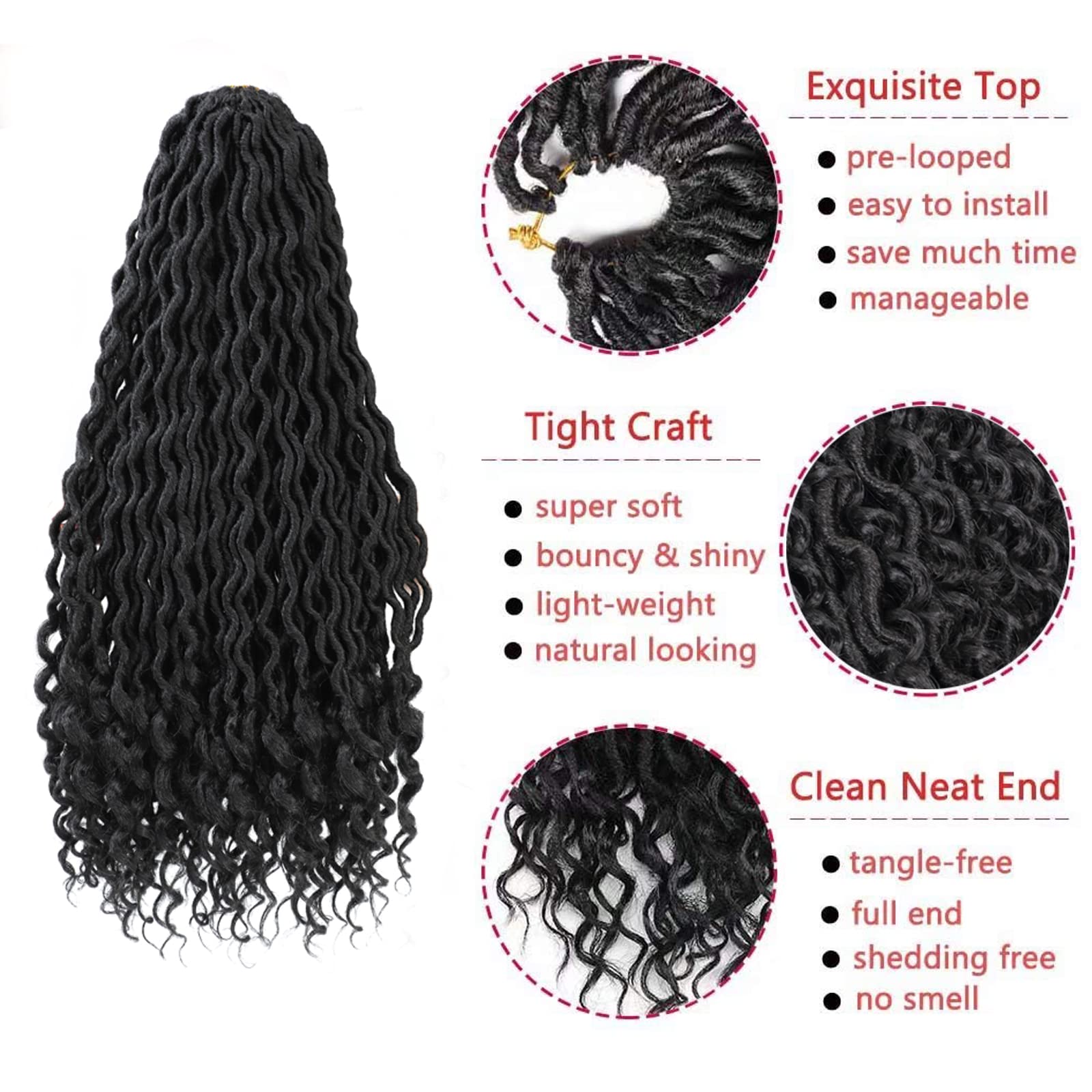 8 Packs 22 Inch Goddess Locs Crochet Hair - 1B Black Faux Locs with Wavy River Curls & Curly Ends for Women | Perfect for Protective Styling, Braiding, and Everyday Wear