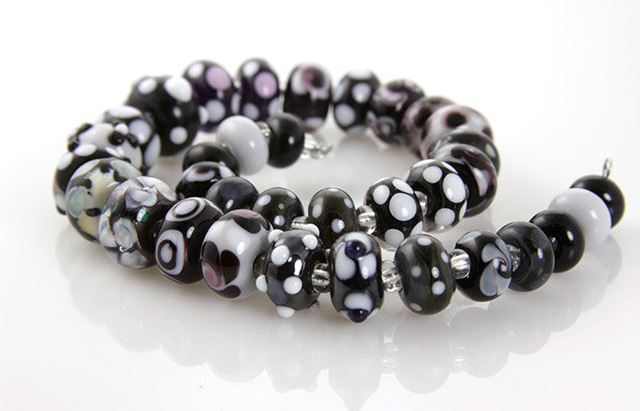 Handmade Noir Black & White Lampwork Glass Beads for Jewelry Making - Perfect for Necklaces, Bracelets, and DIY Craft Projects