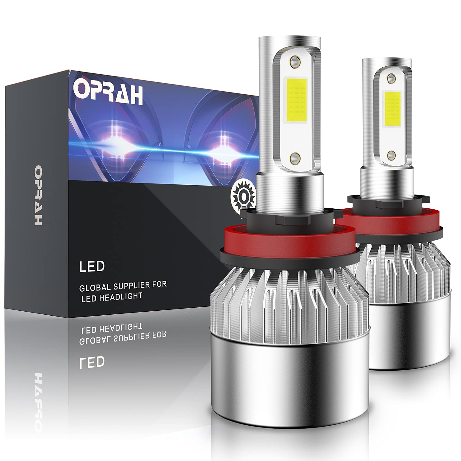 OPRAH H8/H9/H11 LED Headlight Bulbs - 6500K Cool White, Super Bright Halogen Replacement for Night Driving