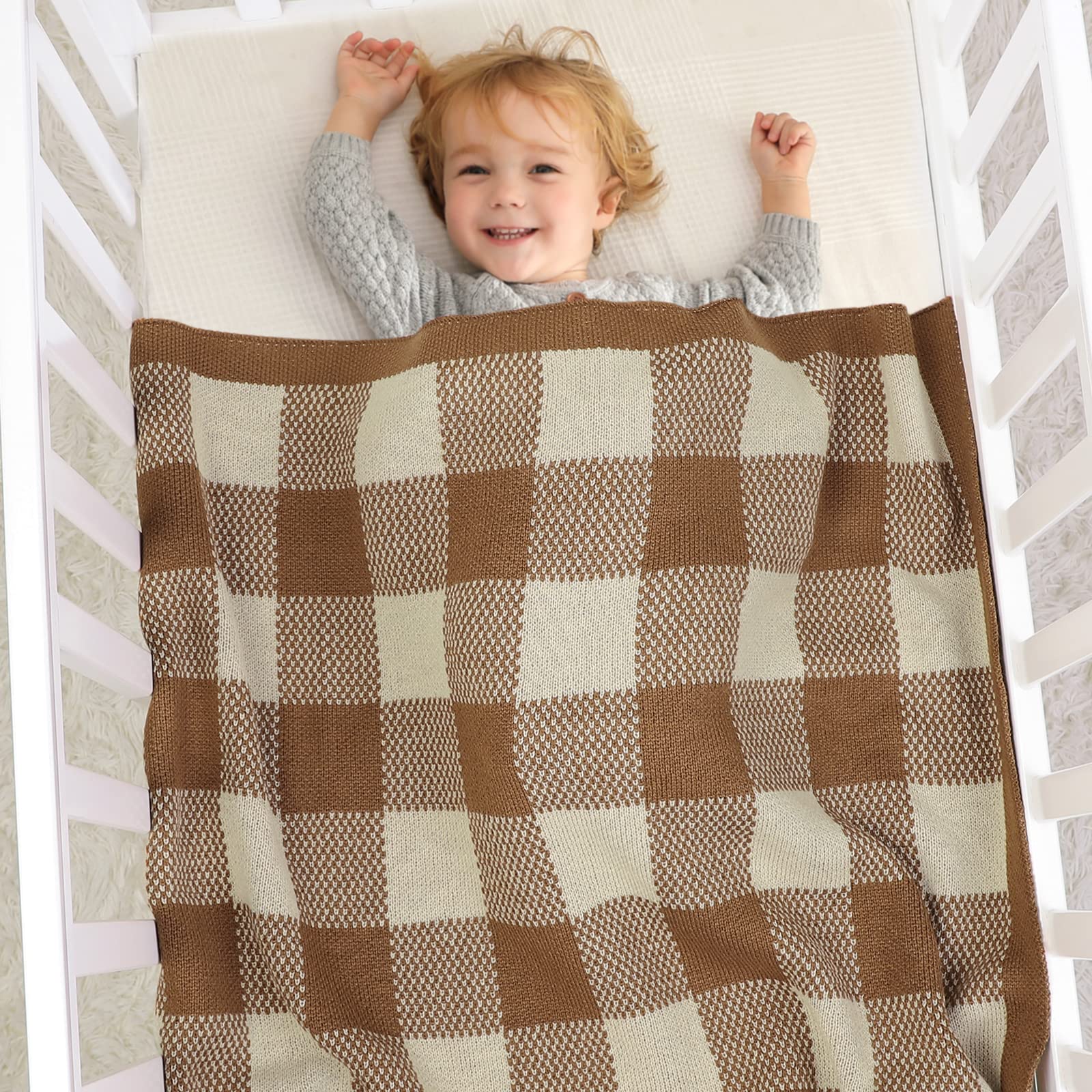 LAWKUL Crochet Coffee Baby Blanket - Soft Cable Knit Crib Blanket for Newborns (40