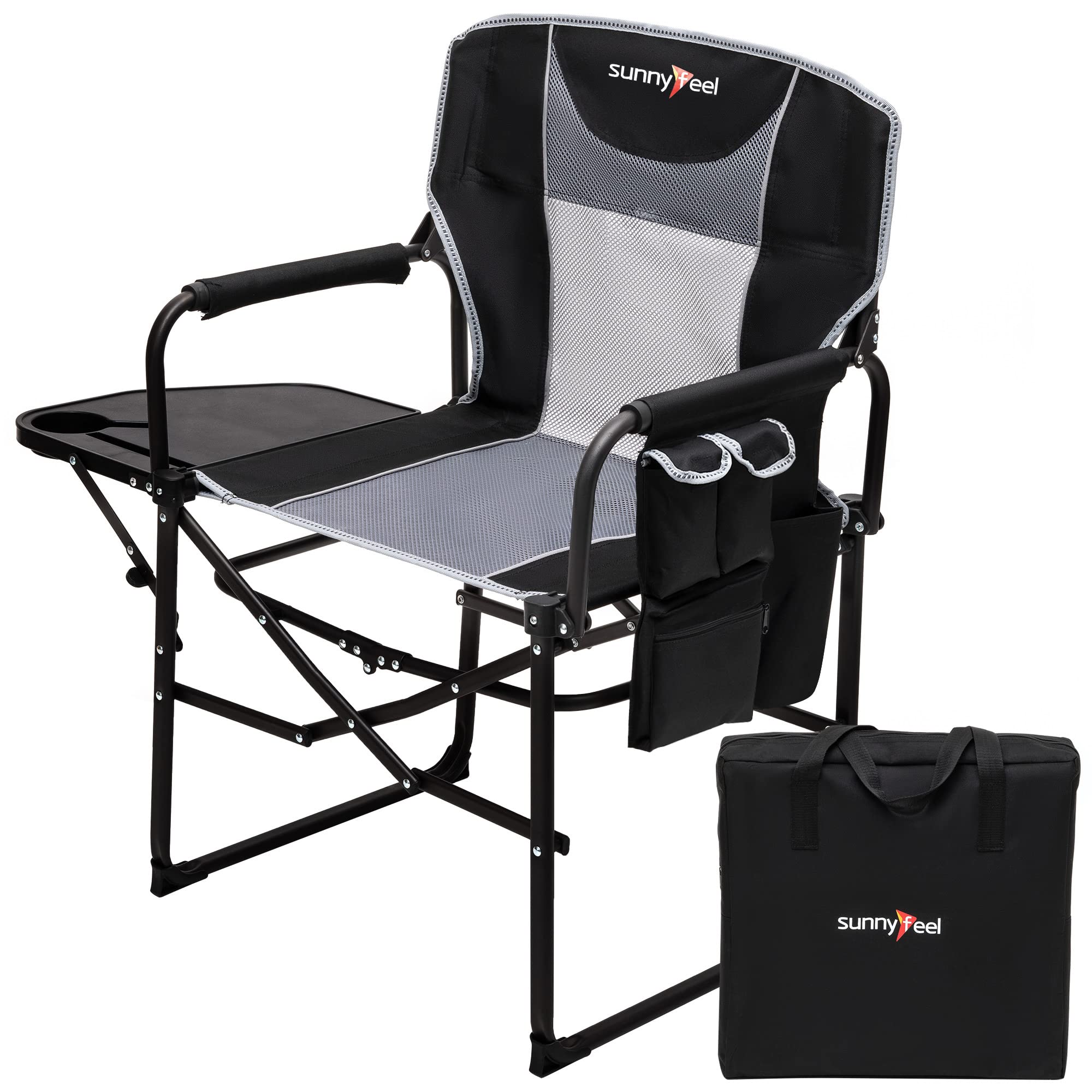 **SUNNYFEEL Heavy Duty Oversized Camping Director's Chair with Side Table & Pocket - Portable Folding Chair for Beach, Fishing, Picnic, Lawn, Concert & Outdoor Adventures**    *Perfect for Relaxing at the Beach, Camping Trips, Backyard BBQs, and Outdoor Events*