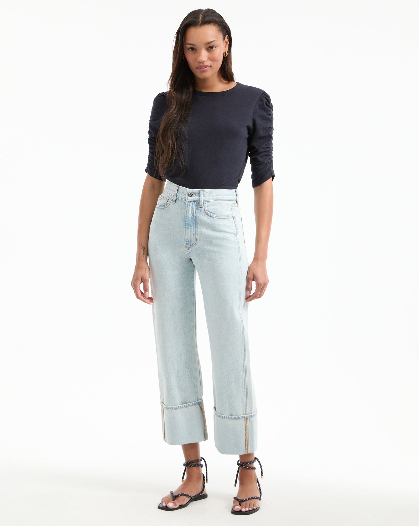 Waldorf Ruched Sleeve T-Shirt for Women | Stylish Casual Top | Perfect for Work, Date Night & Weekend Outfits