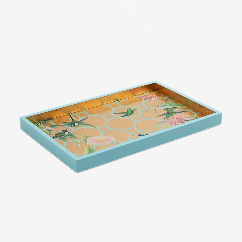 Caspari Hummingbird Trellis Lacquer Vanity Tray - Elegant Jewelry & Perfume Organizer for Dresser, Bathroom Countertop & Vanity Table Decor