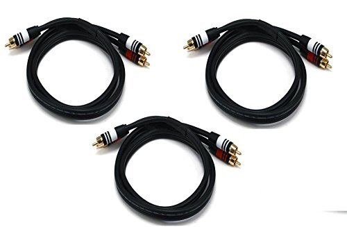 5-Pack Premium 2 RCA to 2 RCA Male/Male 22AWG Audio Cable - 50 Feet Black (CNE588452) - Perfect for Home Theater, Car Audio & DJ Equipment Connections