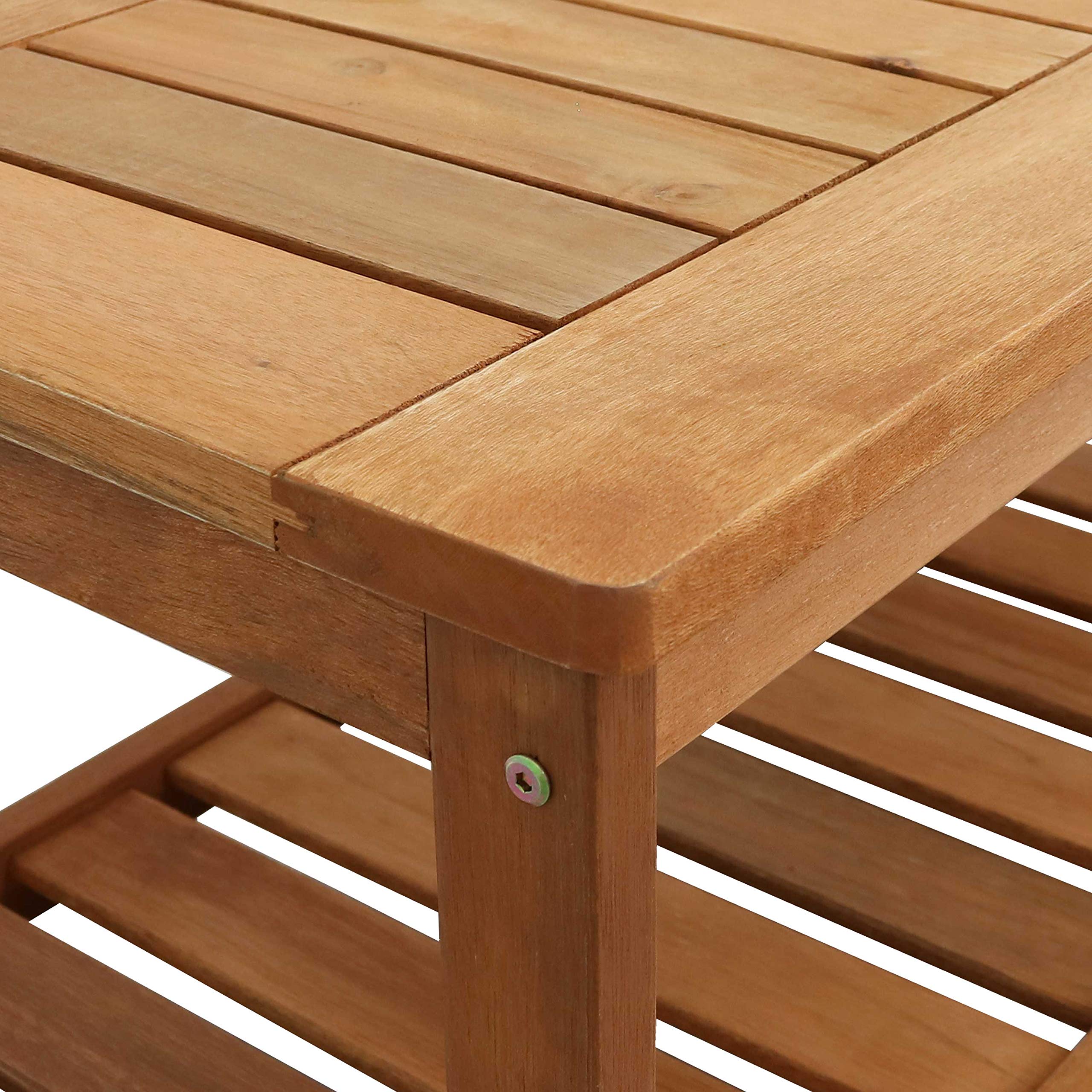 35-Inch Meranti Wood Outdoor Coffee Table & 20-Inch Side Table Set with Teak Oil Finish - Weather-Resistant Patio Furniture for Garden, Poolside & Backyard Relaxation