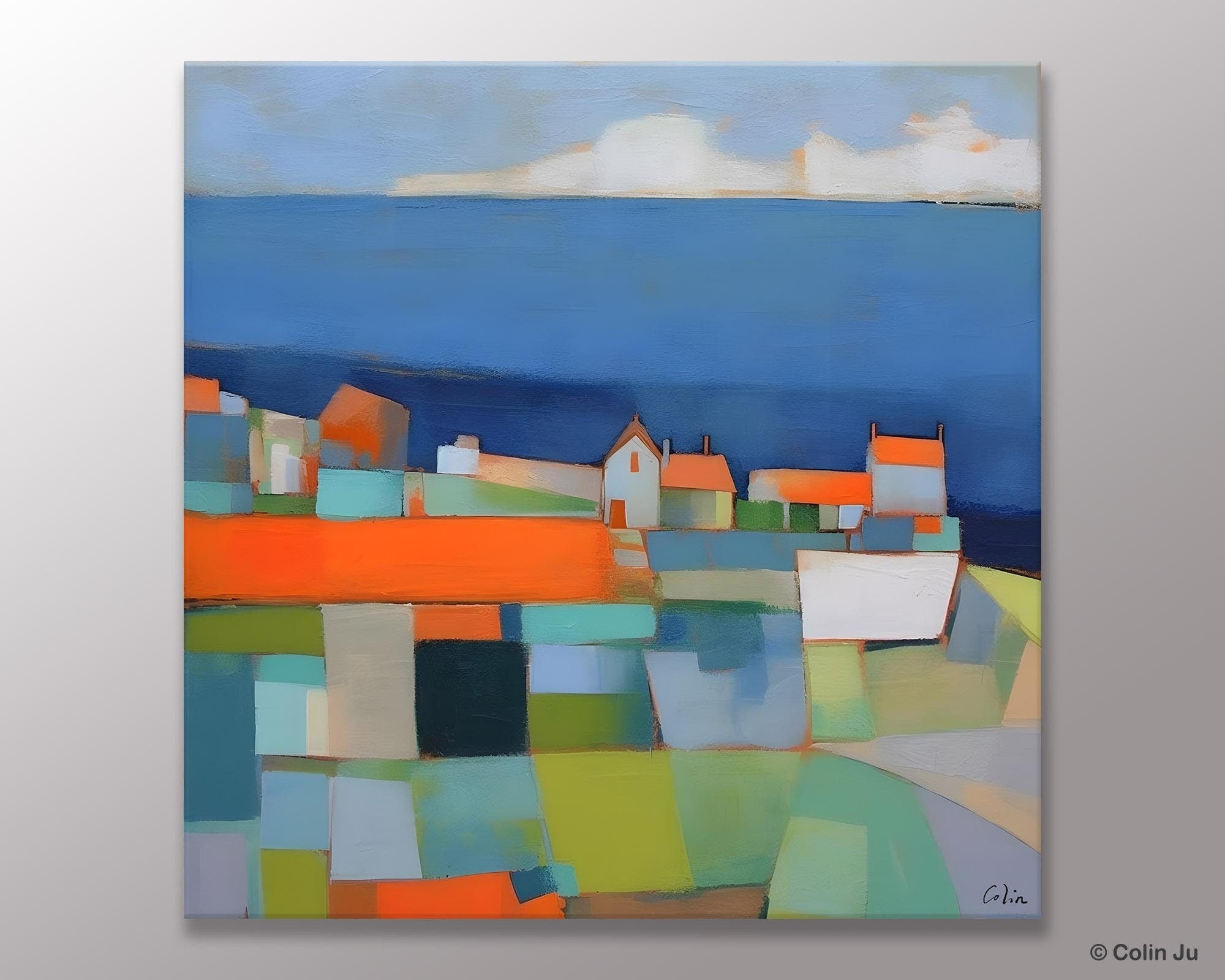Original Abstract Landscape Canvas Paintings - Modern Acrylic Wall Art for Living Room Decor | Handmade Home Office & Bedroom Wall Decor