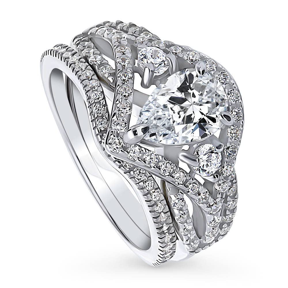 BERRICLE Sterling Silver Wishbone Wedding & Engagement Ring Set for Women - 1.3 Carat Cubic Zirconia CZ Woven Band, Rhodium Plated, Size 4-10 - Perfect for Proposals, Anniversaries & Bridal Jewelry