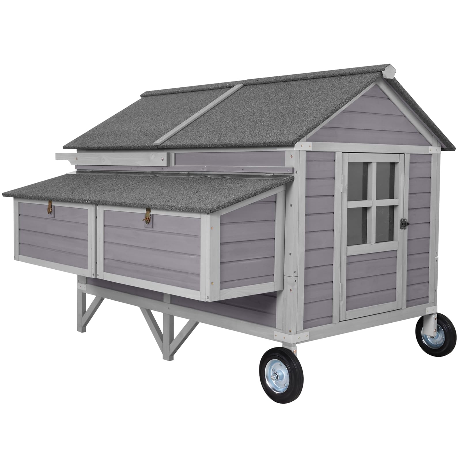 Aivituvin Mobile Chicken Coop - Large Wooden Hen House with Nesting Box & Strong Iron Frame | Durable Waterproof Poultry Cage for Backyard, Farm, or Homestead Use | Perfect for Raising Chickens, Ducks & Small Animals