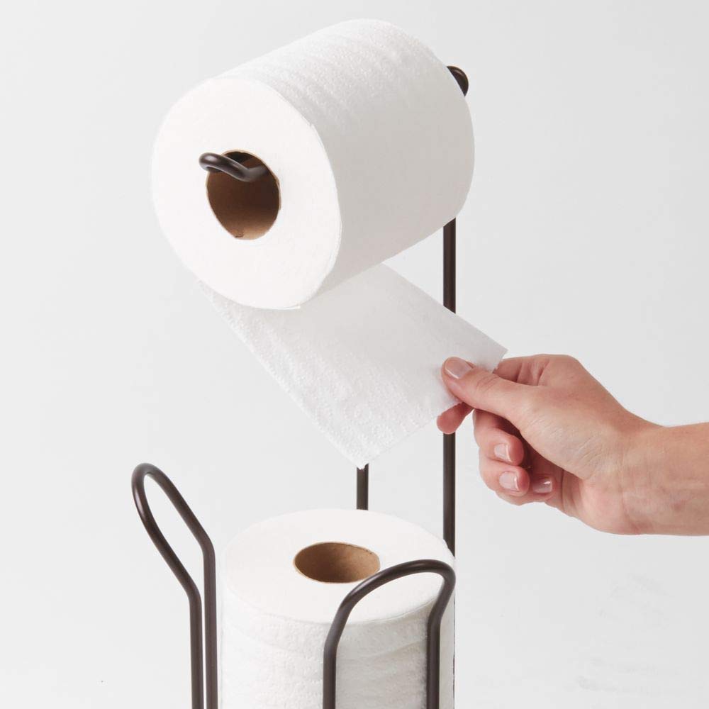 iDesign Classico Metal Free Standing Toilet Paper Holder with Roll Reserve Canister - 6.5