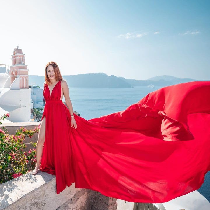 Elegant Long Flying Dress with Train - Flowy Photoshoot Dress for Women | Perfect for Beach, Wedding & Boho Style Photography