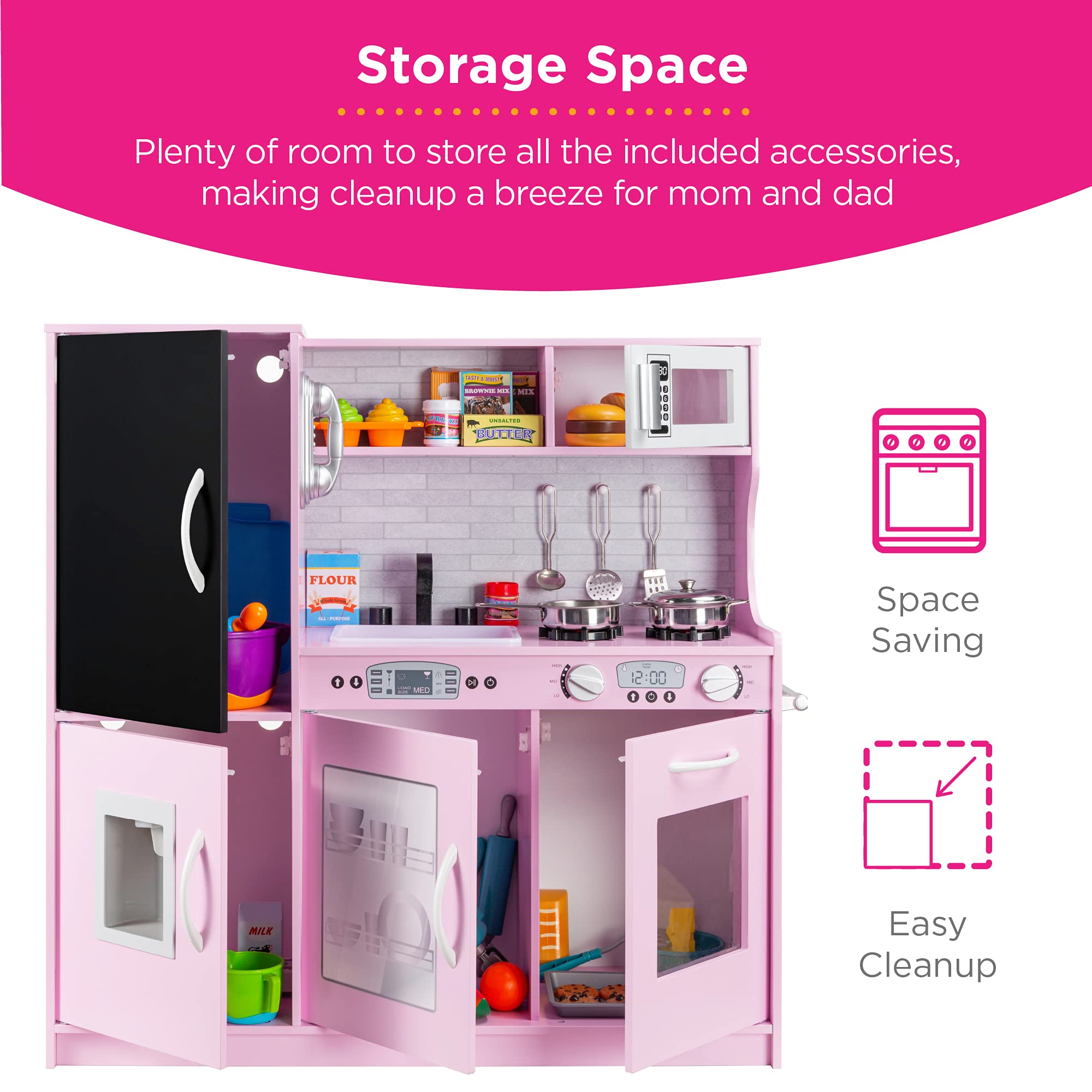 Best Choice Products Wooden Pretend Play Kitchen Toy Set for Kids - Realistic Design with Telephone, Utensils, Oven, Microwave & Sink - Pink | Perfect for Imaginative Play, Role-Playing & Early Learning Development