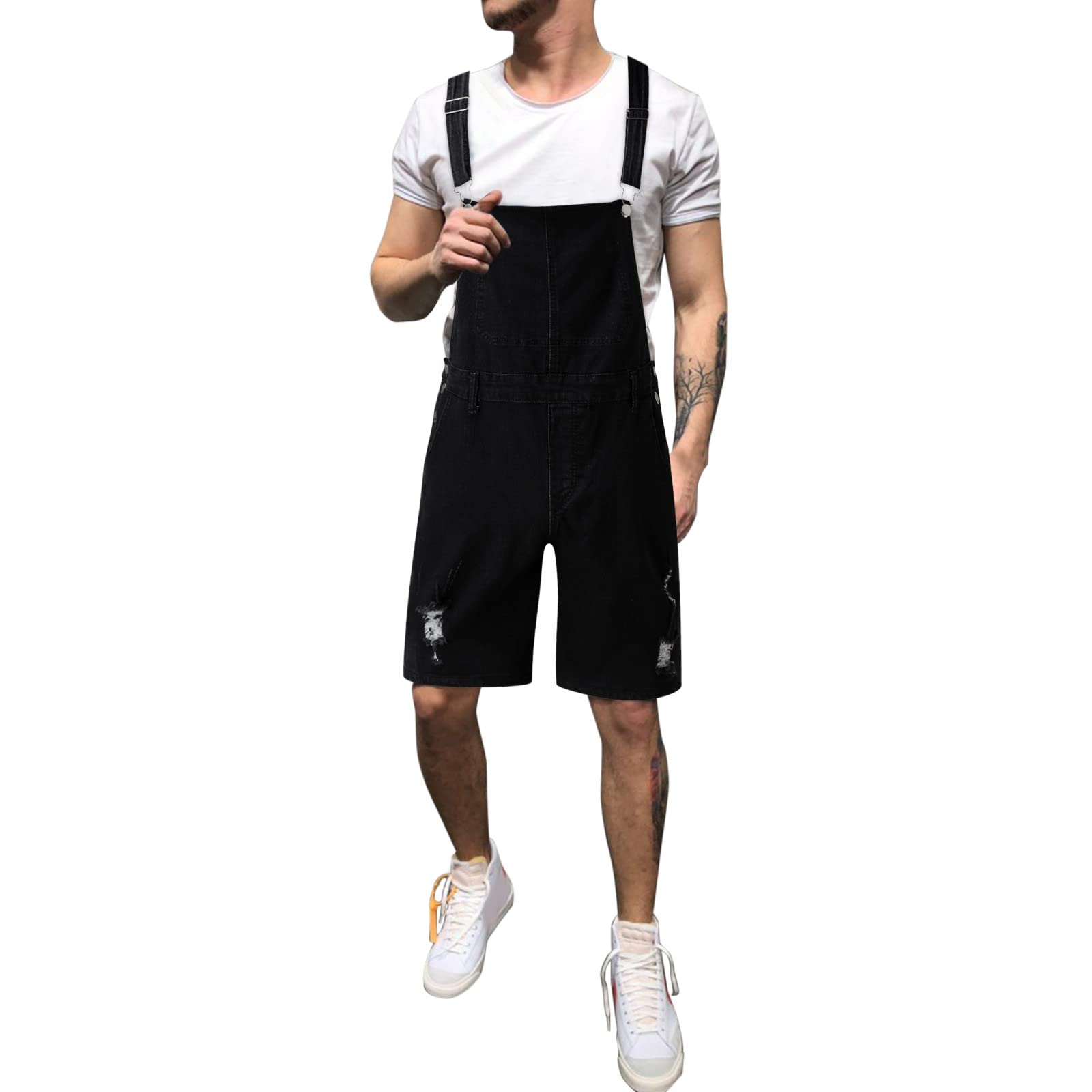 Men's Adjustable Waist Straight Leg Casual Jeans - Washed Solid Color Denim Pants with Button & Strap Shorts | Perfect for Everyday Wear, Work & Outdoor Activities
