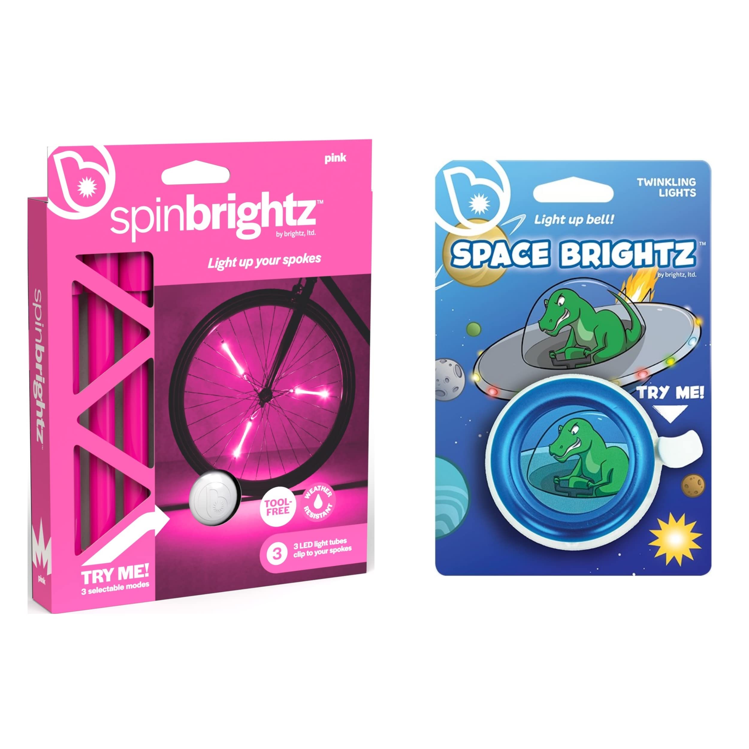 Brightz LED Bike Spoke Wheel Light Tubes & LED Light Up Bike Bell Combo - 3 Pack of Colorful Cycling Lights for Night Safety, Fun Rides and Bike Decor - Perfect for Kids, Adults, Commuters and Outdoor Enthusiasts
