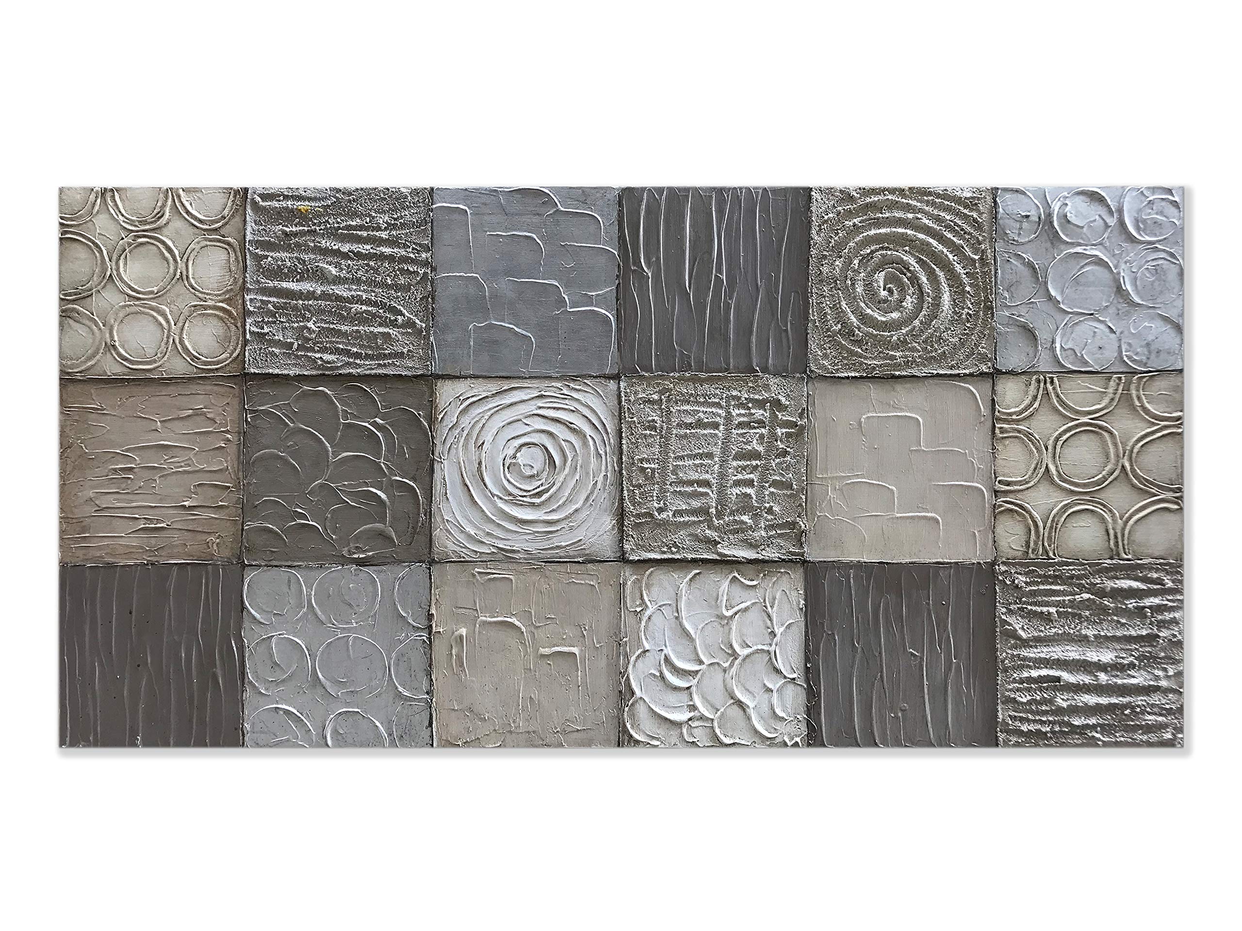 Alenoss 100% Hand-Painted Abstract Metal Canvas Wall Art - Unique Thick Texture Modern Oil Painting 24x48 Inches - Grey Contemporary Artwork for Living Room, Bedroom & Office Decor