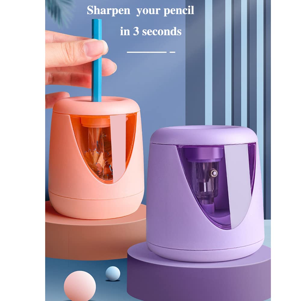 Electric Pencil Sharpener - Fast Sharpening Blade for Colored Pencils (6-8.5mm) with Pencil Saver, Cute Blue Design - Perfect for School, Office & Art Projects