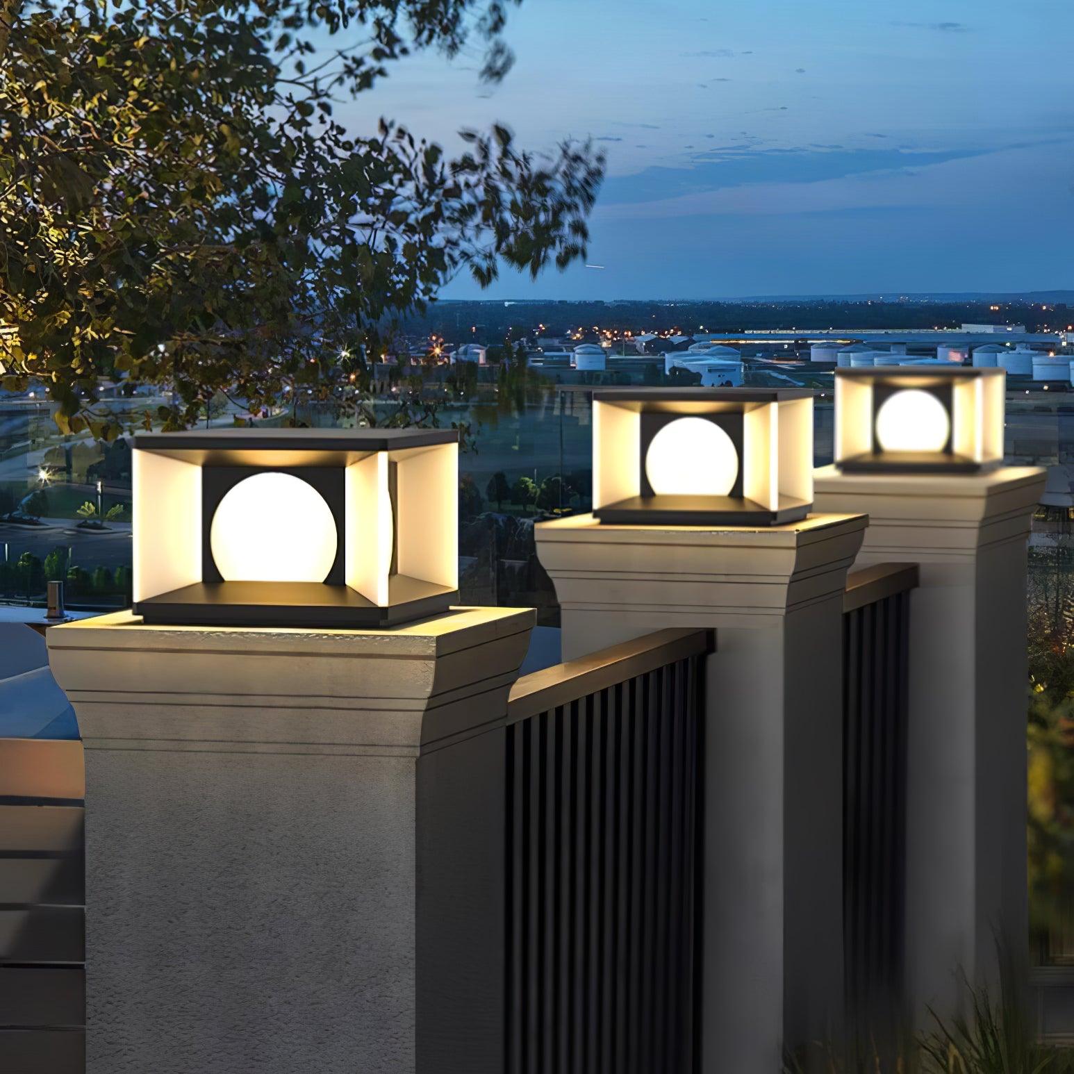 Eclipse Cube Outdoor Post Light - Modern LED Solar Powered Light for Garden, Patio, Walkway & Driveway - Weatherproof & Energy Efficient Landscape Lighting for Home Exterior