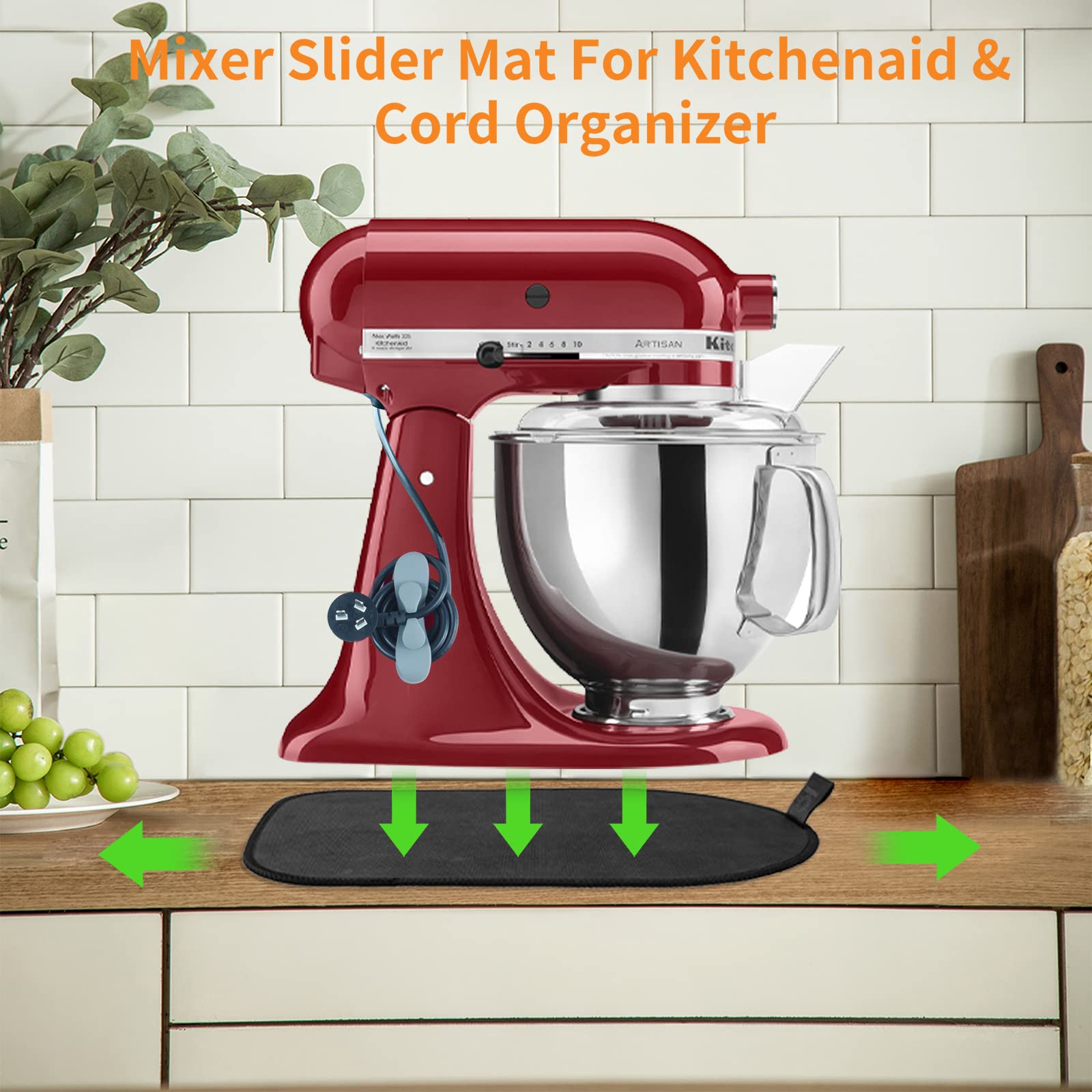 KitchenAid Mixer Sliding Mat with 2 Grey Accessories - Non-Slip Pad for 4.5-5 Qt Tilt-Head Stand Mixer - Essential Kitchen Appliance Accessories for Easy Mixing and Baking