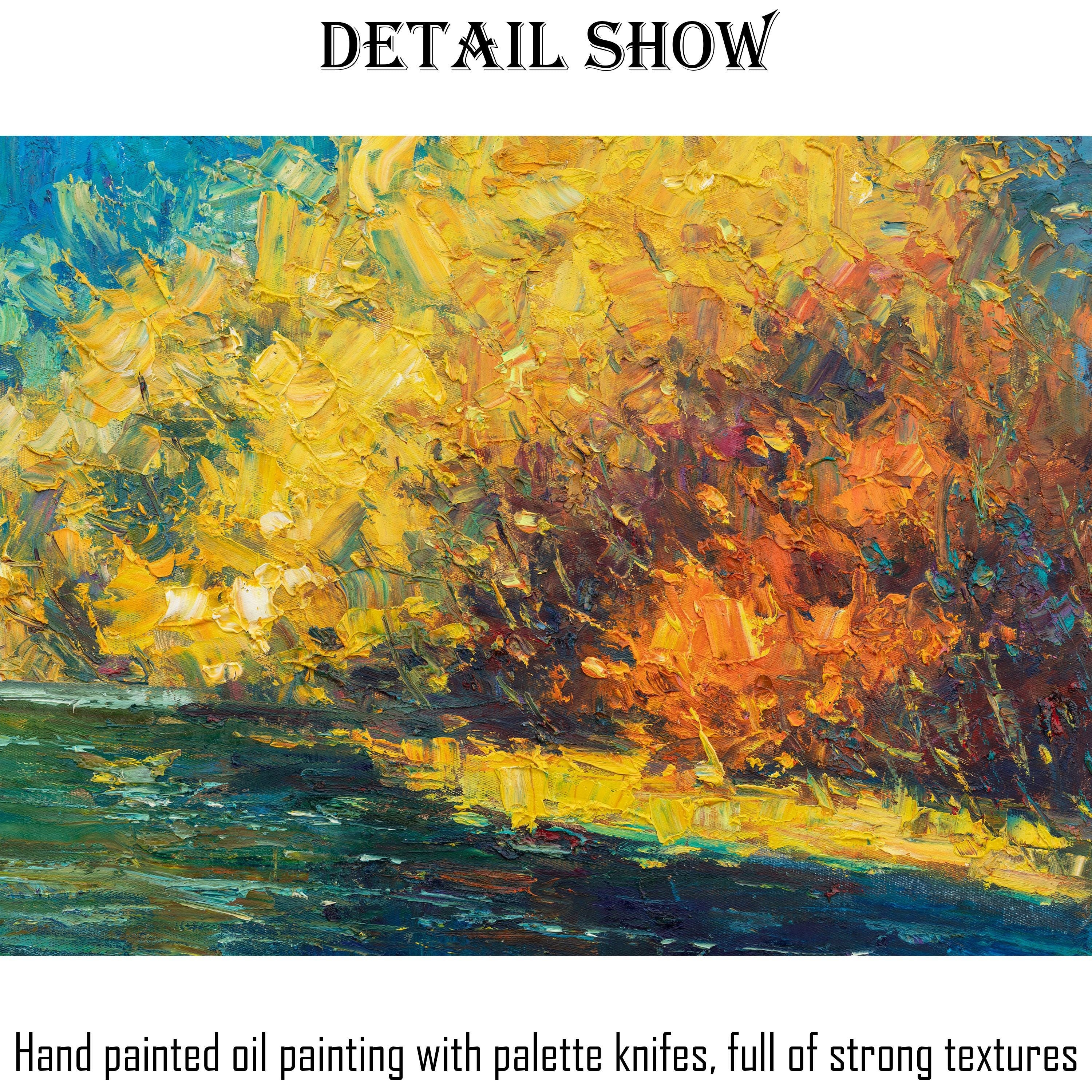 Large Abstract Landscape Painting - Original Canvas Wall Art, Contemporary Knife Art in Autumn Forest Yellow - Perfect for Living Room, Bedroom & Office Decor